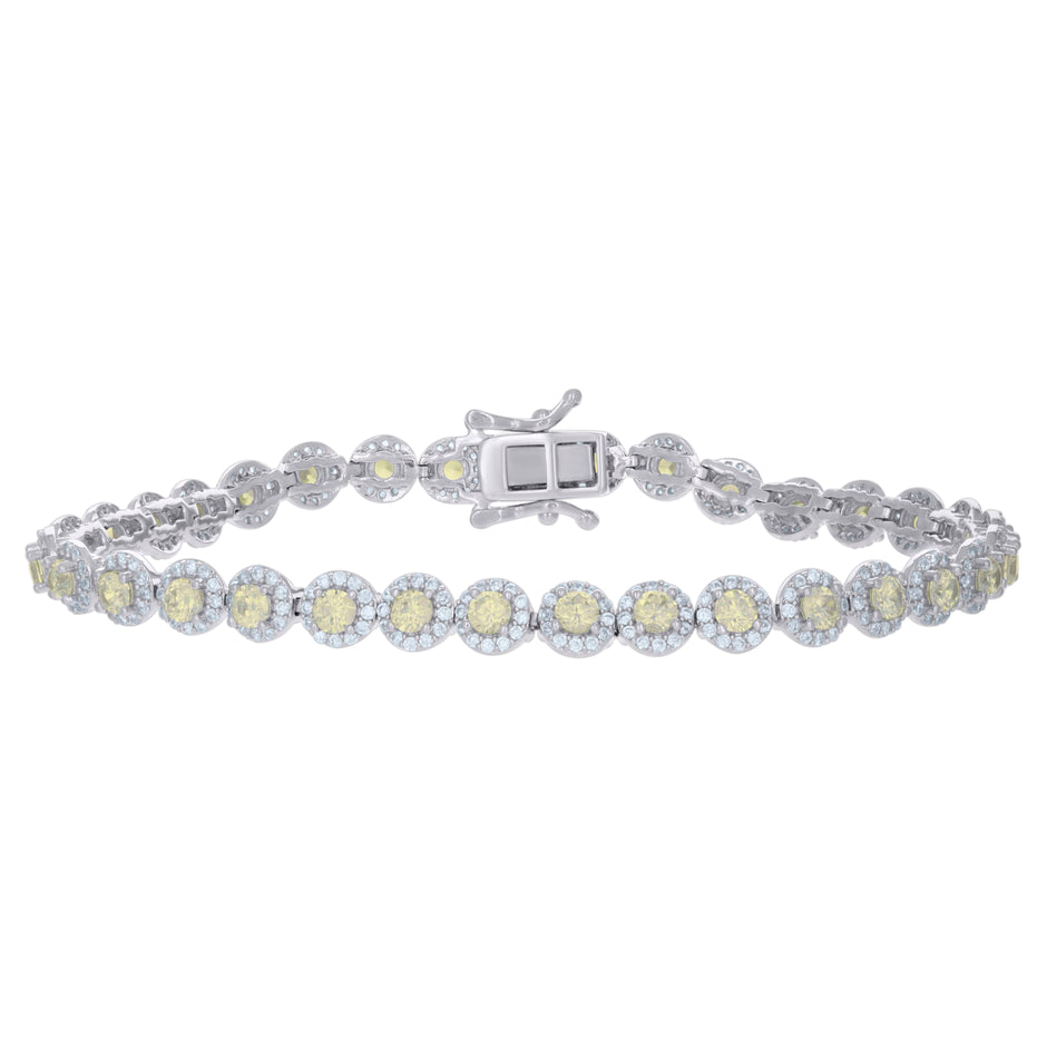 925 Sterling Silver Womens Yellow White Cubic-Zirconia Link Fashion Bracelet Size 7 Inches