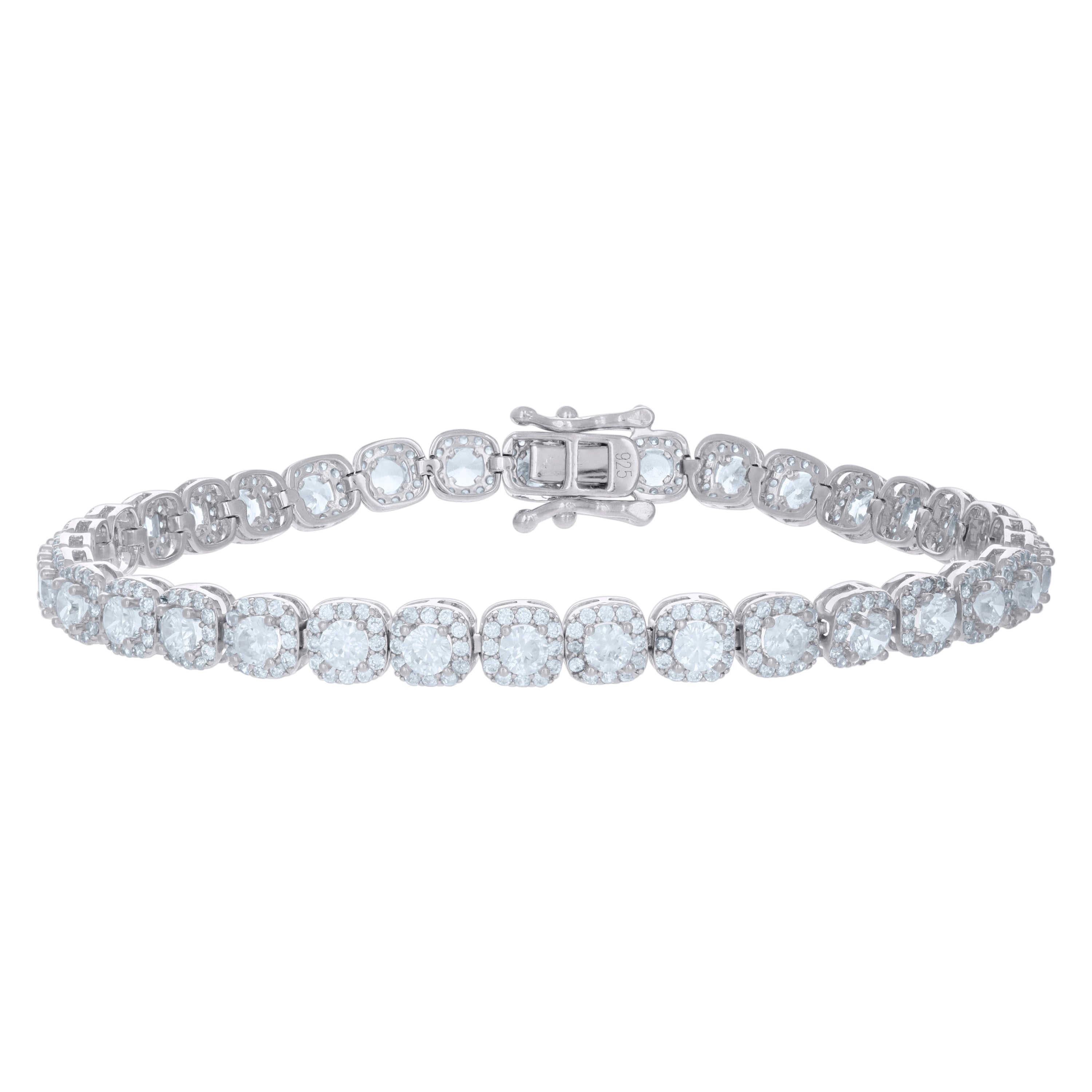 925 Sterling Silver Womens Cubic-Zirconia Link Fashion Bracelet Size 7 Inches