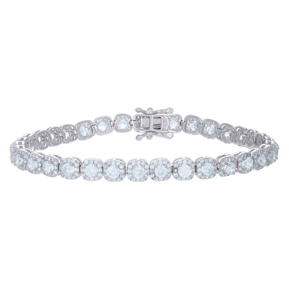 925 Sterling Silver Womens Cubic-Zirconia Link Fashion Bracelet Size 7 Inches