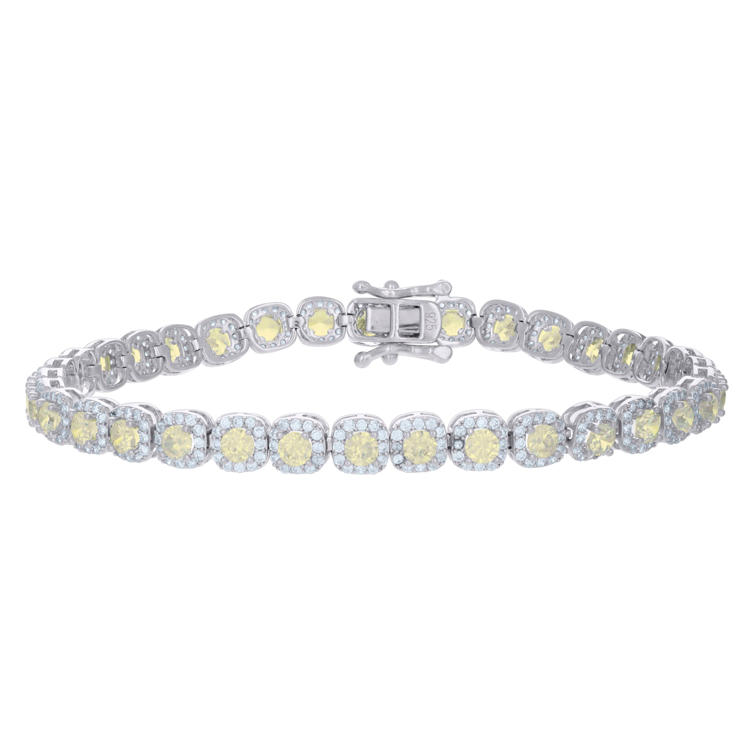 925 Sterling Silver Womens Yellow White Cubic-Zirconia Link Fashion Bracelet Size 7 Inches