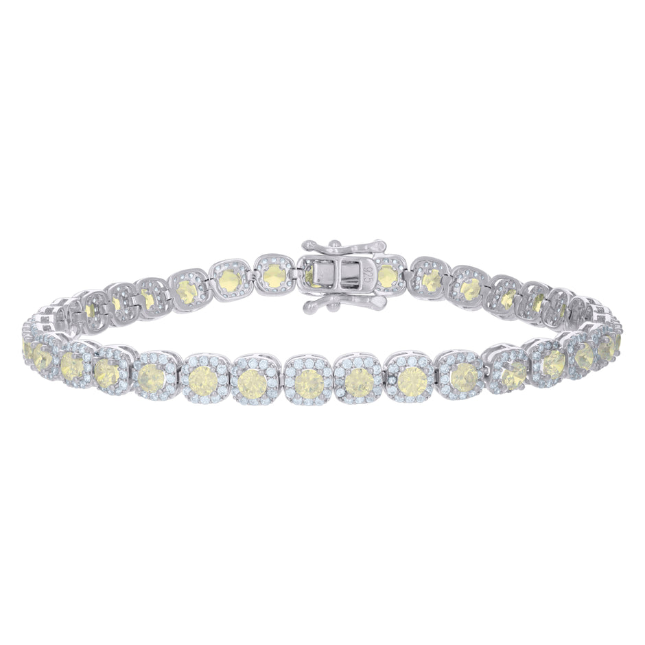 925 Sterling Silver Womens Yellow White Cubic-Zirconia Link Fashion Bracelet Size 7 Inches