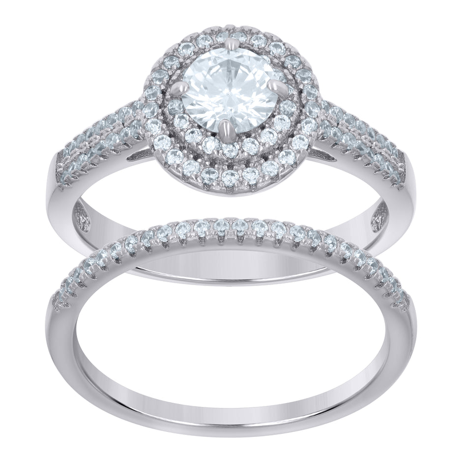 925 Sterling Silver Womens Cubic-Zirconia Duo Bridal Ring Set Size 6