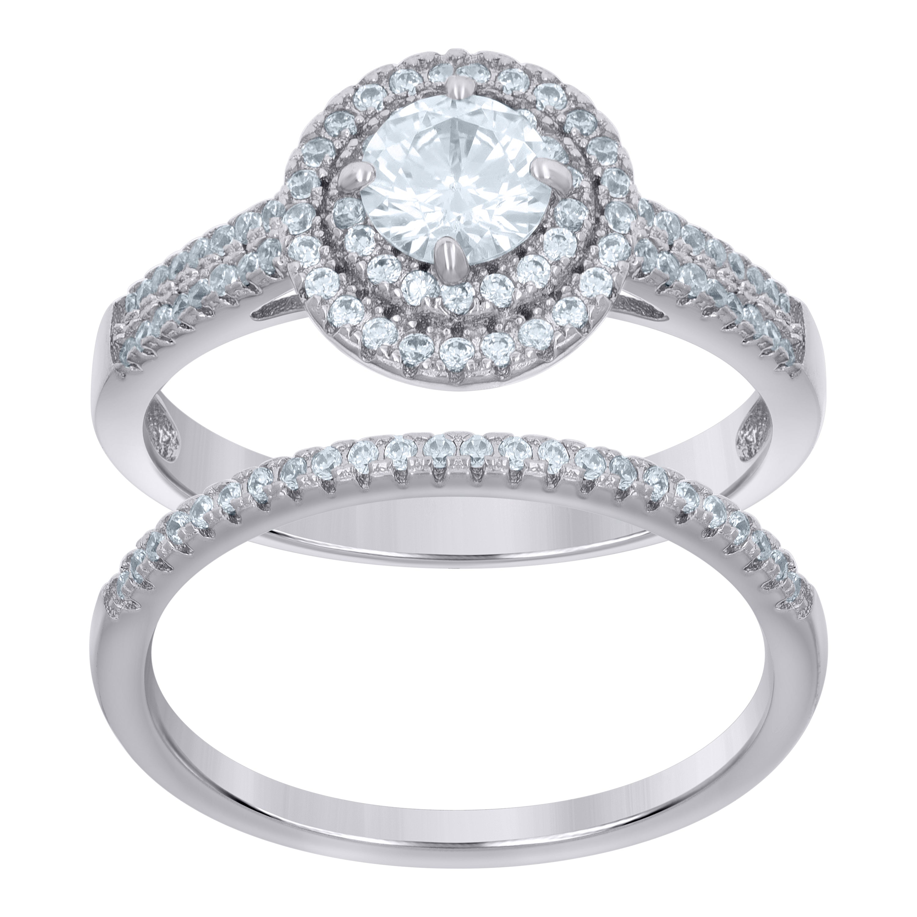 925 Sterling Silver Womens Cubic-Zirconia Duo Bridal Ring Set Size 8 - SLV-118762