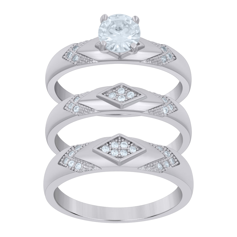 925 Sterling Silver Womens Cubic-Zirconia Trio Ring Set Size 7 - SLV-118767
