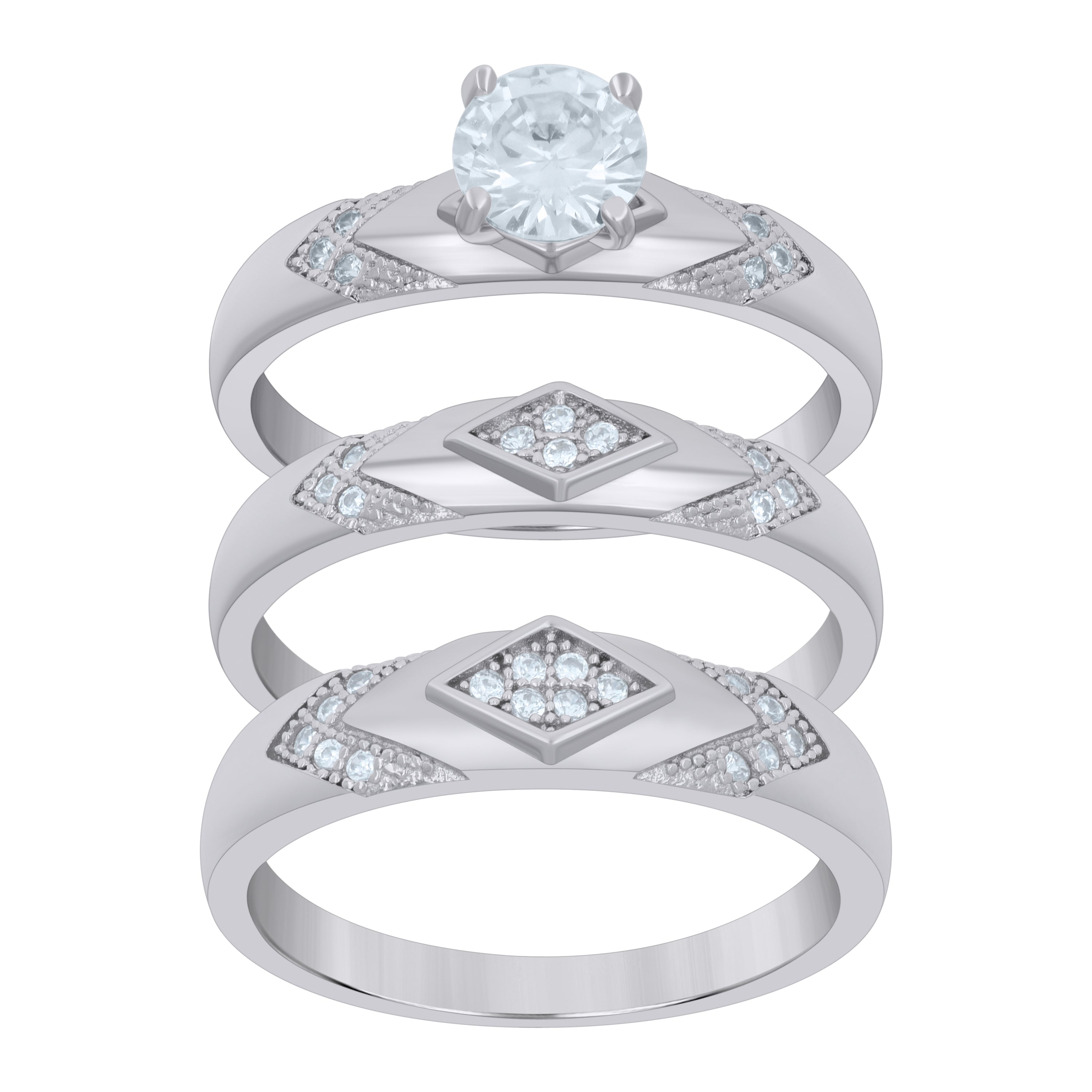 925 Sterling Silver Womens Cubic-Zirconia Trio Ring Set Size 8 - SLV-118768