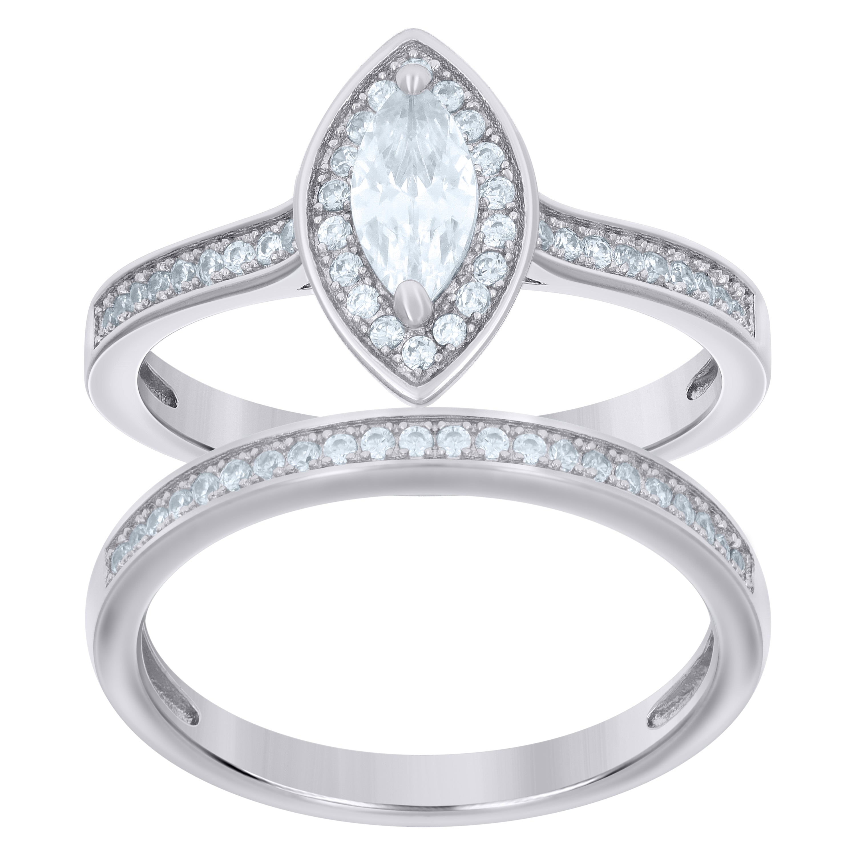 925 Sterling Silver Womens Marquise Round Cubic-Zirconia Duo Bridal Ring Set Size 10 - SLV-118782