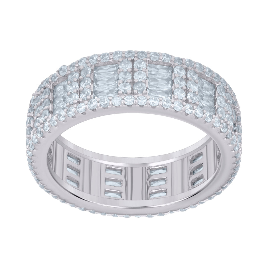 925 Sterling Silver Womens Baguette Round Cubic-Zirconia Fashion Ring Size 8 - SLV-118792