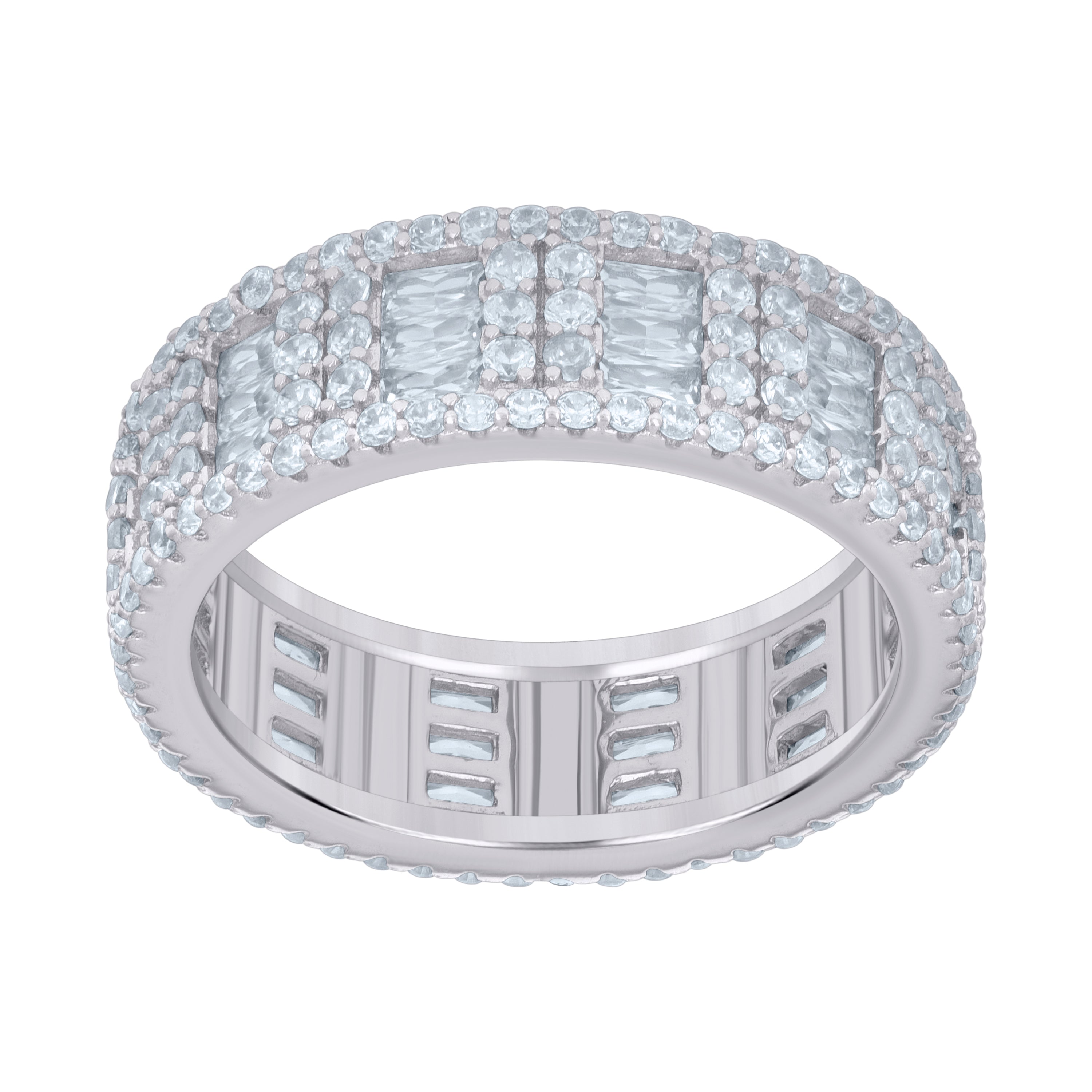 925 Sterling Silver Womens Baguette Round Cubic-Zirconia Fashion Ring Size 10 - SLV-118794