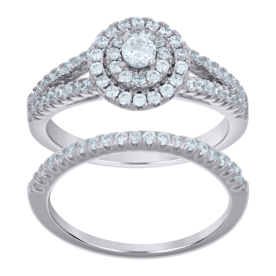 925 Sterling Silver Womens Cubic-Zirconia Duo Bridal Ring Set Size 6