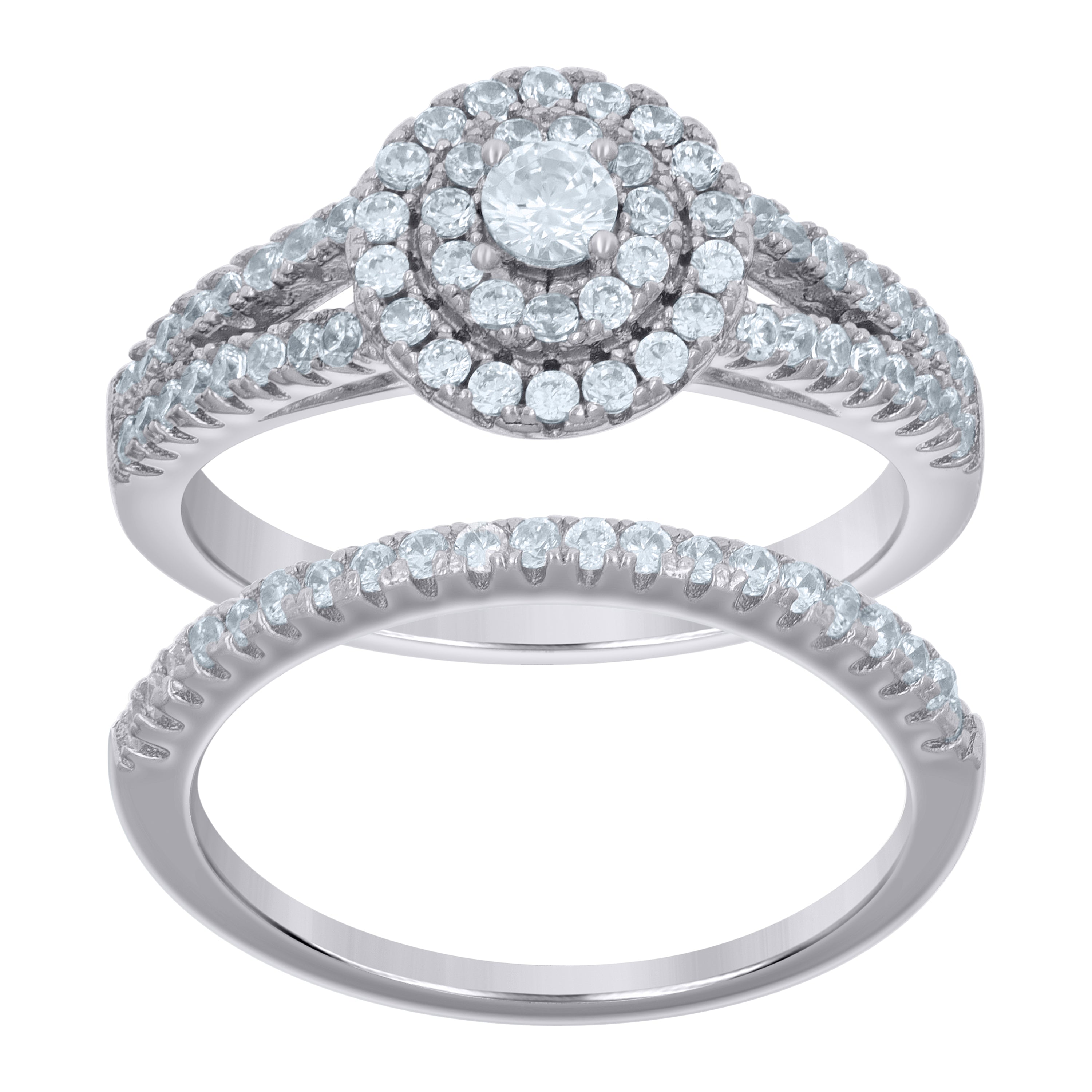 925 Sterling Silver Womens Cubic-Zirconia Duo Bridal Ring Set Size 9 - SLV-118805