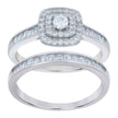 925 Sterling Silver Womens Baguette Round Cubic-Zirconia Duo Bridal Ring Set Size 6