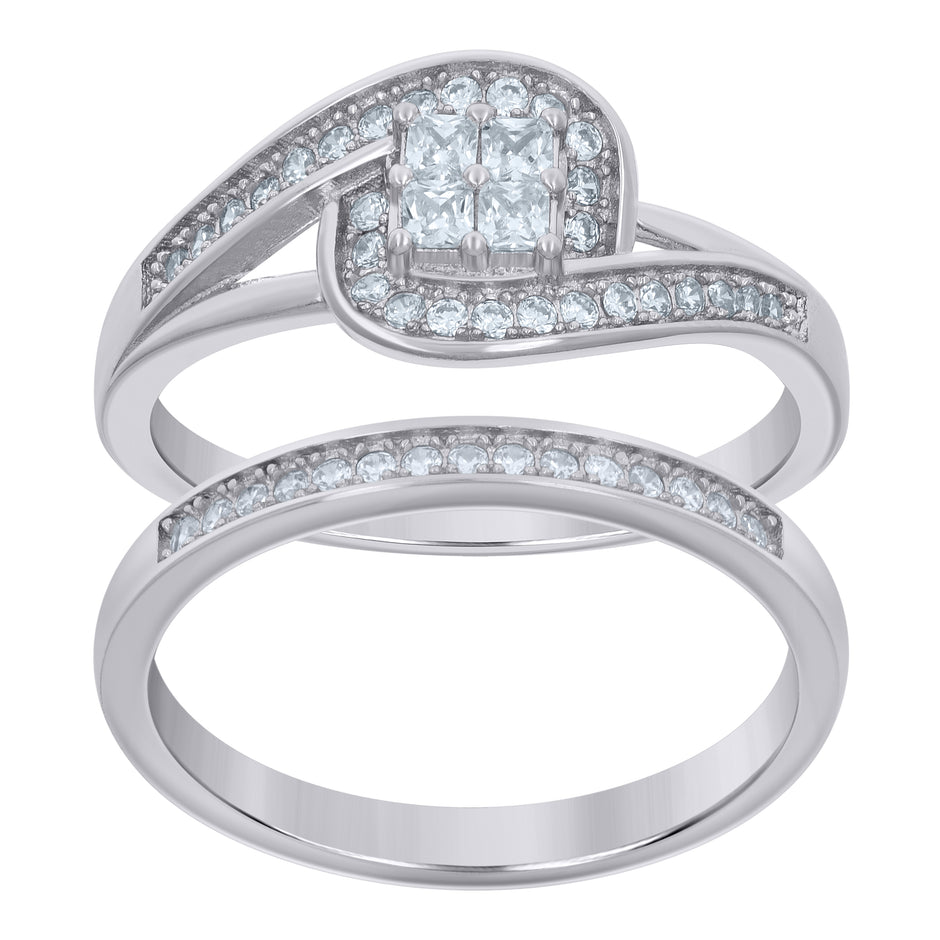 925 Sterling Silver Womens Princess-cut Round Cubic-Zirconia Duo Bridal Ring Set Size 10 - SLV-118830