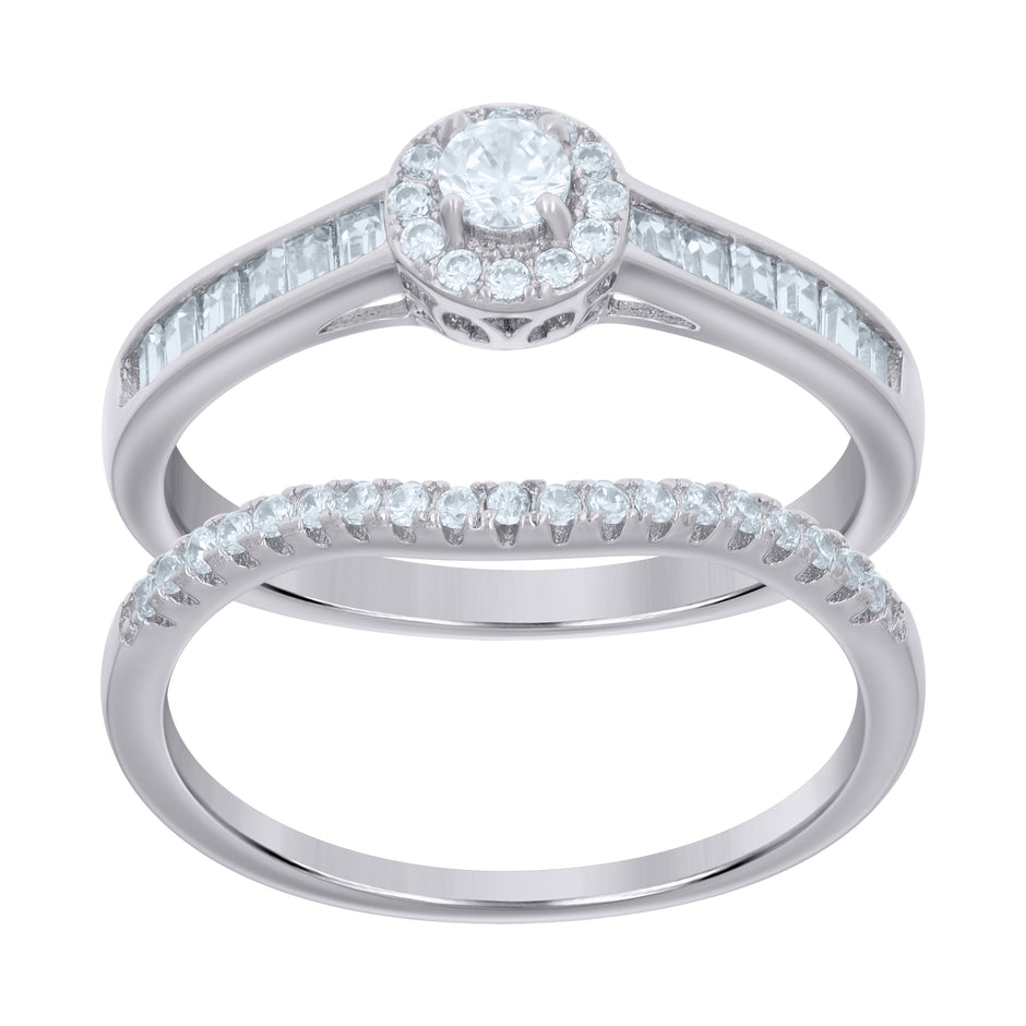 925 Sterling Silver Womens Cubic-Zirconia Duo Bridal Ring Set Size 7 - SLV-118834