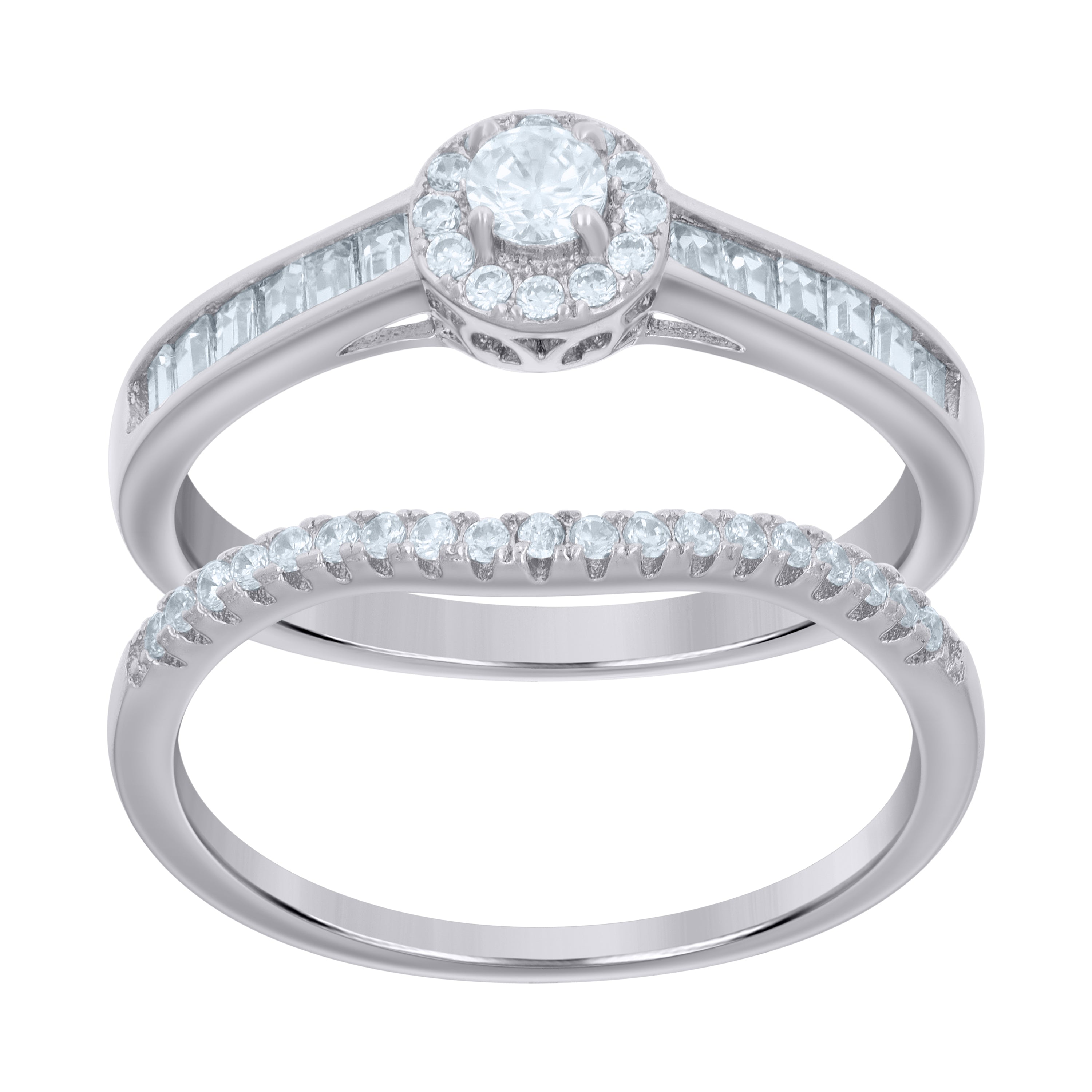 925 Sterling Silver Womens Cubic-Zirconia Duo Bridal Ring Set Size 10 - SLV-118837