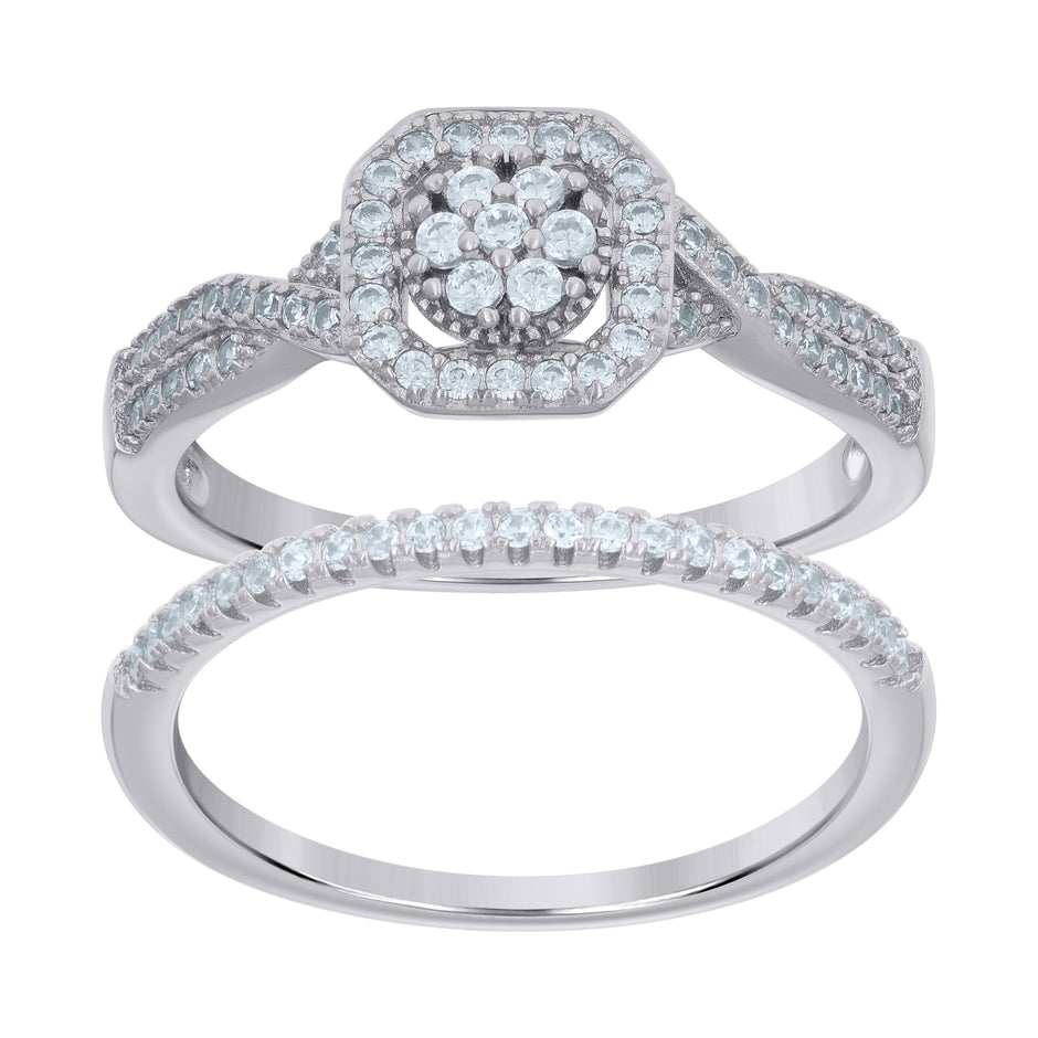 925 Sterling Silver Womens Cubic-Zirconia Duo Bridal Ring Set Size 8 - SLV-118847