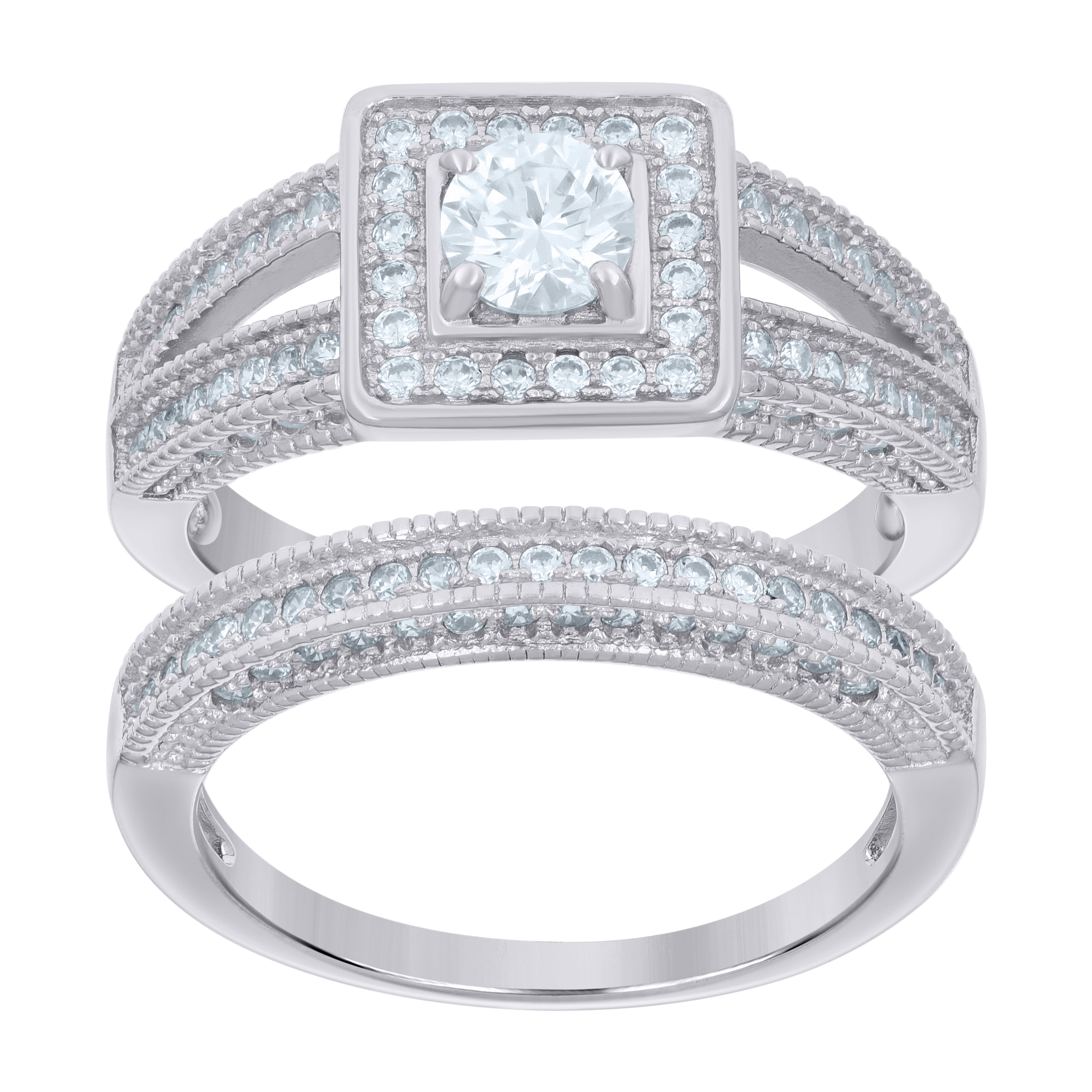 925 Sterling Silver Womens Cubic-Zirconia Duo Bridal Ring Set Size 6