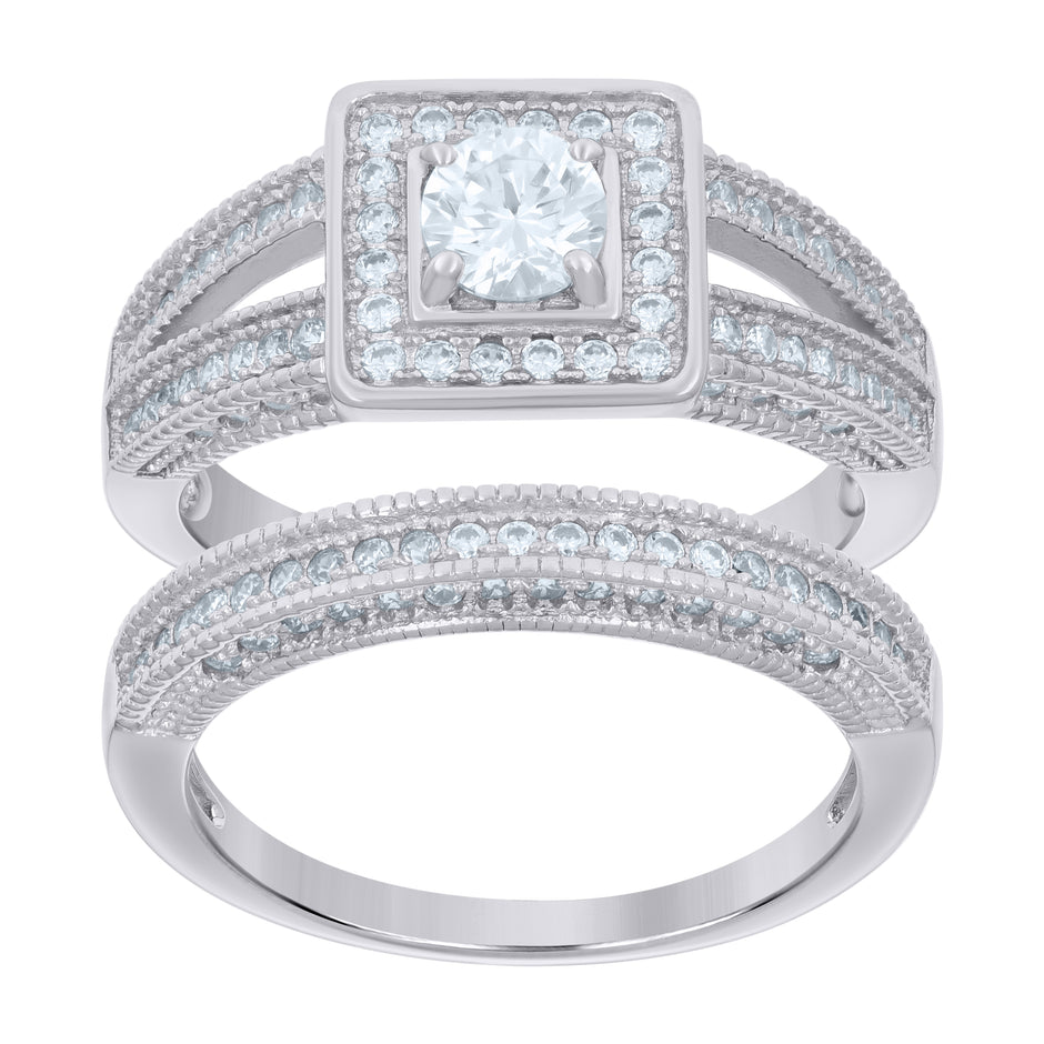 925 Sterling Silver Womens Cubic-Zirconia Duo Bridal Ring Set Size 6