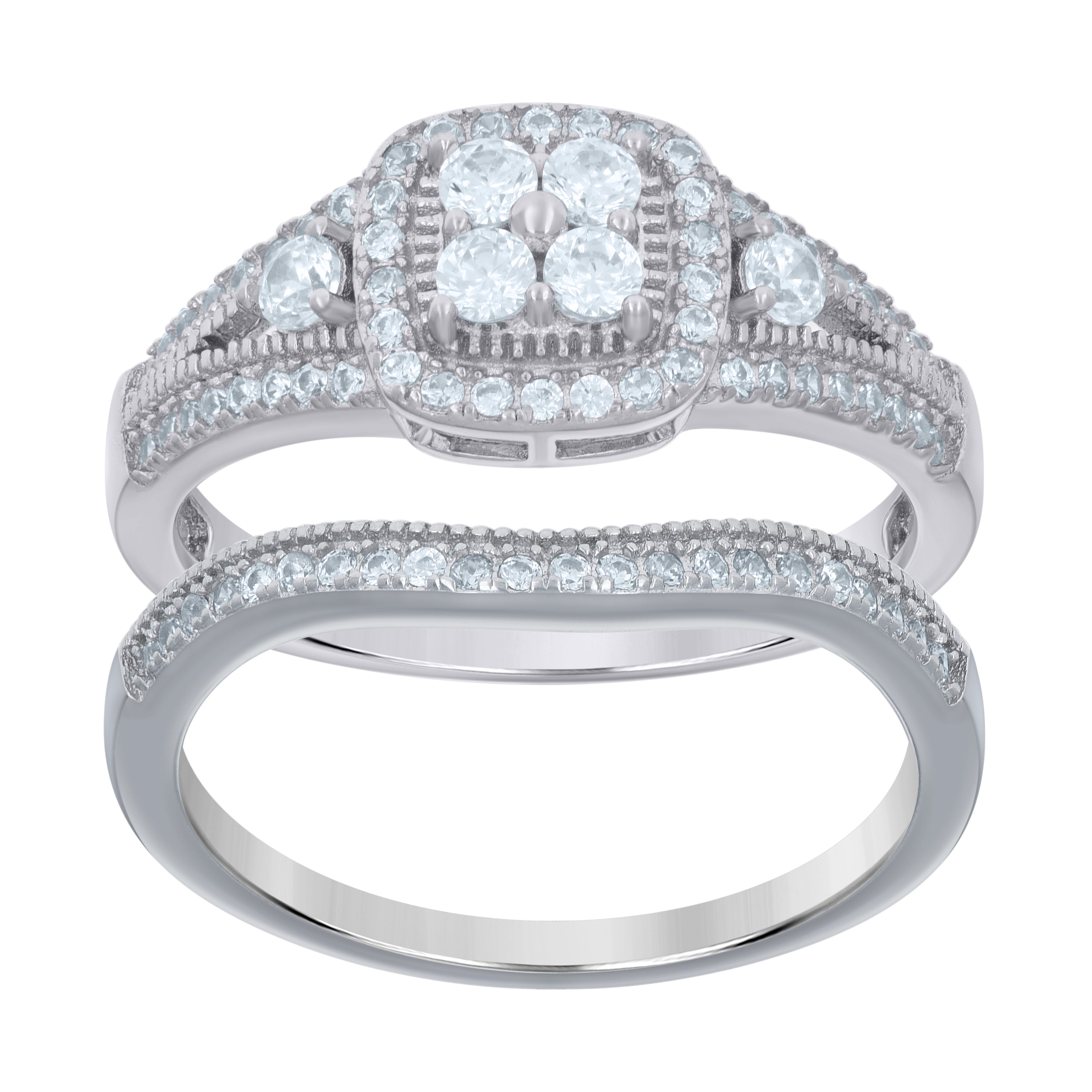 925 Sterling Silver Womens Cubic-Zirconia Duo Bridal Ring Set Size 6
