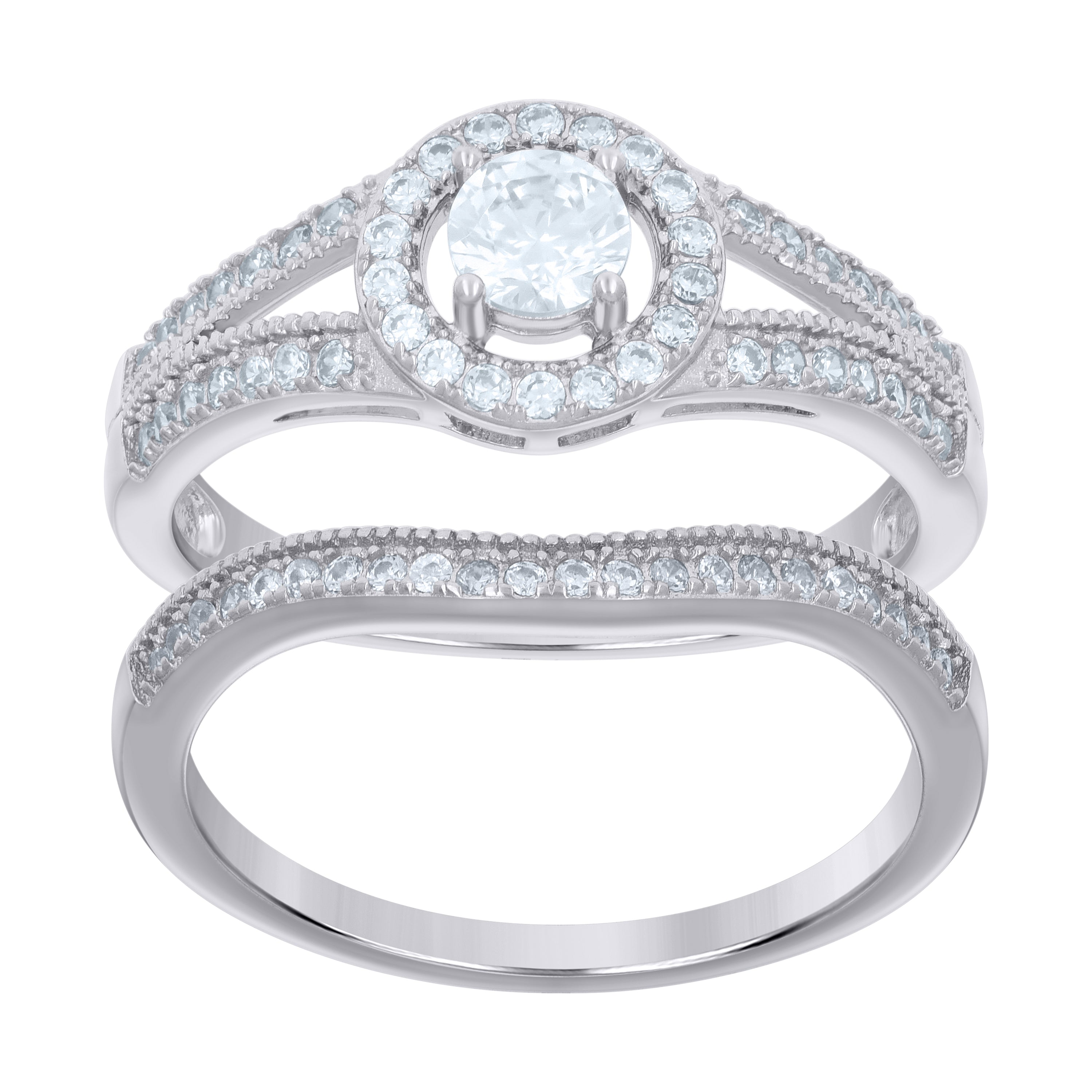 925 Sterling Silver Womens Cubic-Zirconia Duo Bridal Ring Set Size 8 - SLV-118865