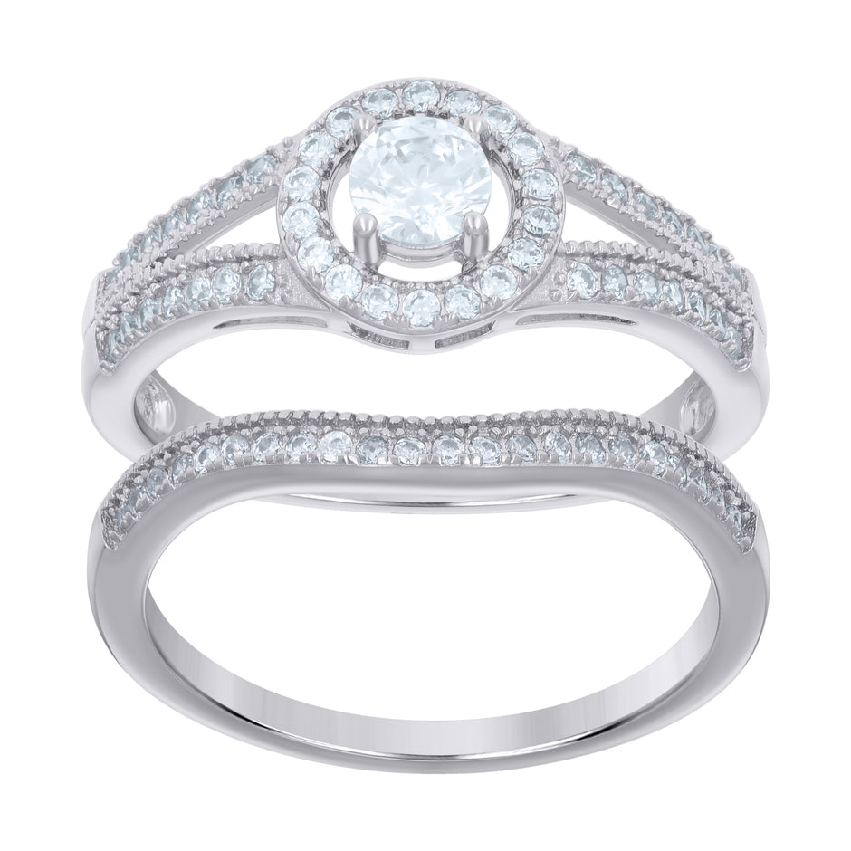 925 Sterling Silver Womens Cubic-Zirconia Duo Bridal Ring Set Size 7 - SLV-118864