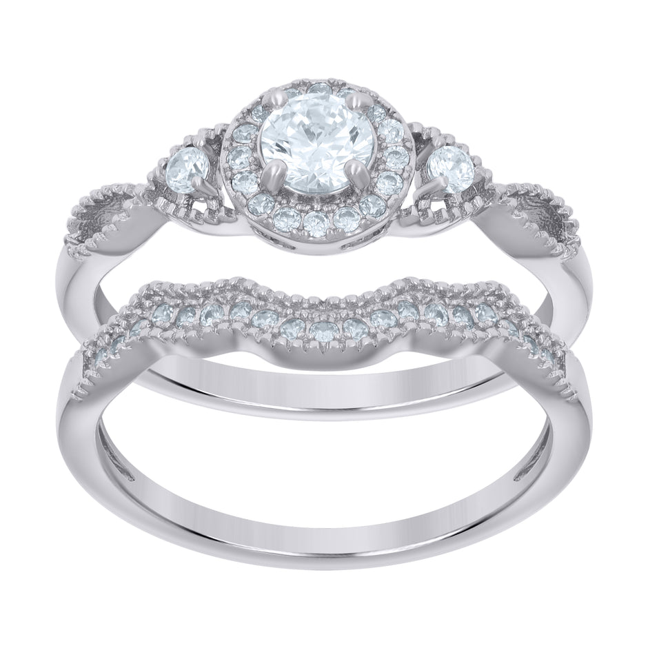 925 Sterling Silver Womens Cubic-Zirconia Duo Bridal Ring Set Size 7 - SLV-118871
