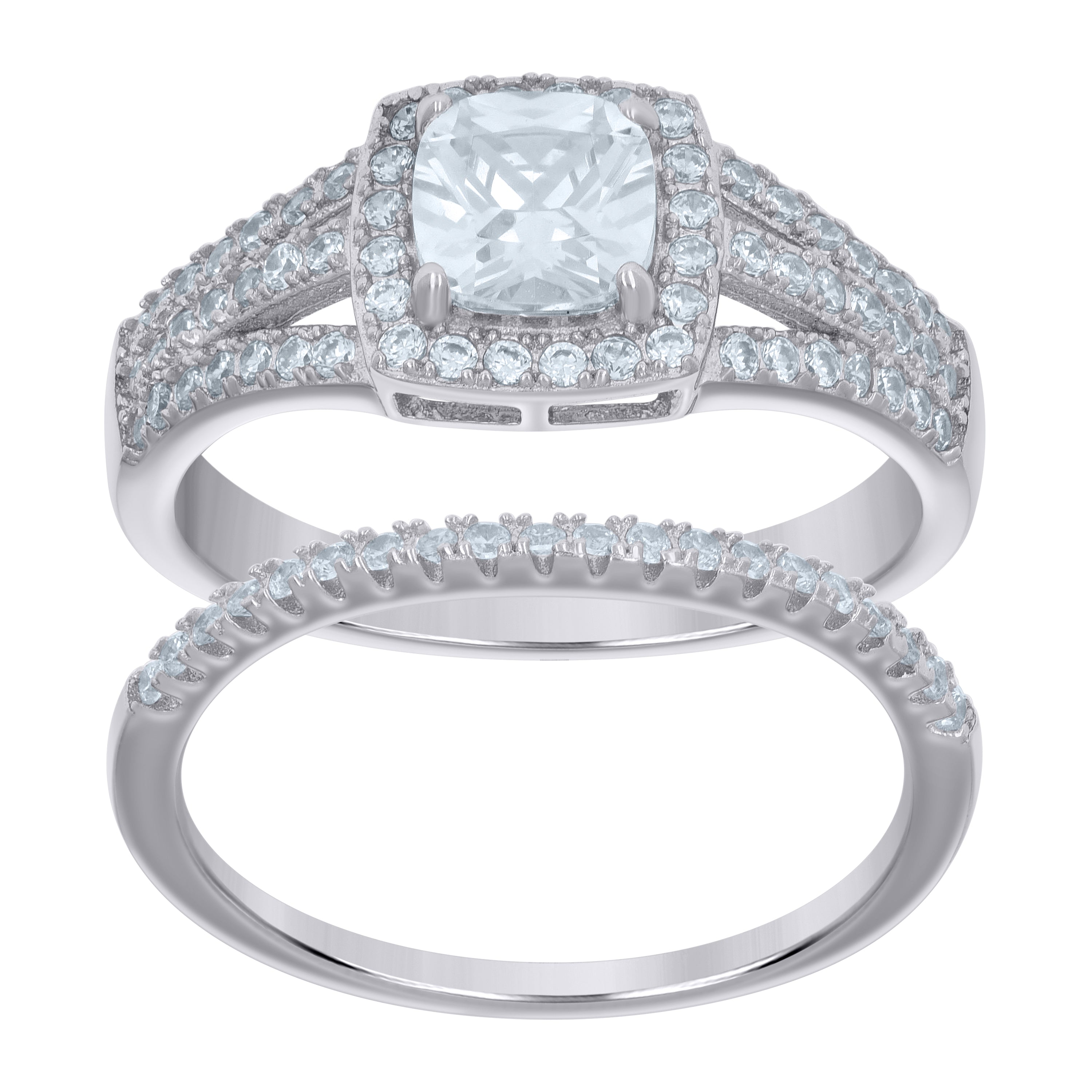 925 Sterling Silver Womens Cubic-Zirconia Duo Bridal Ring Set Size 7 - SLV-118876