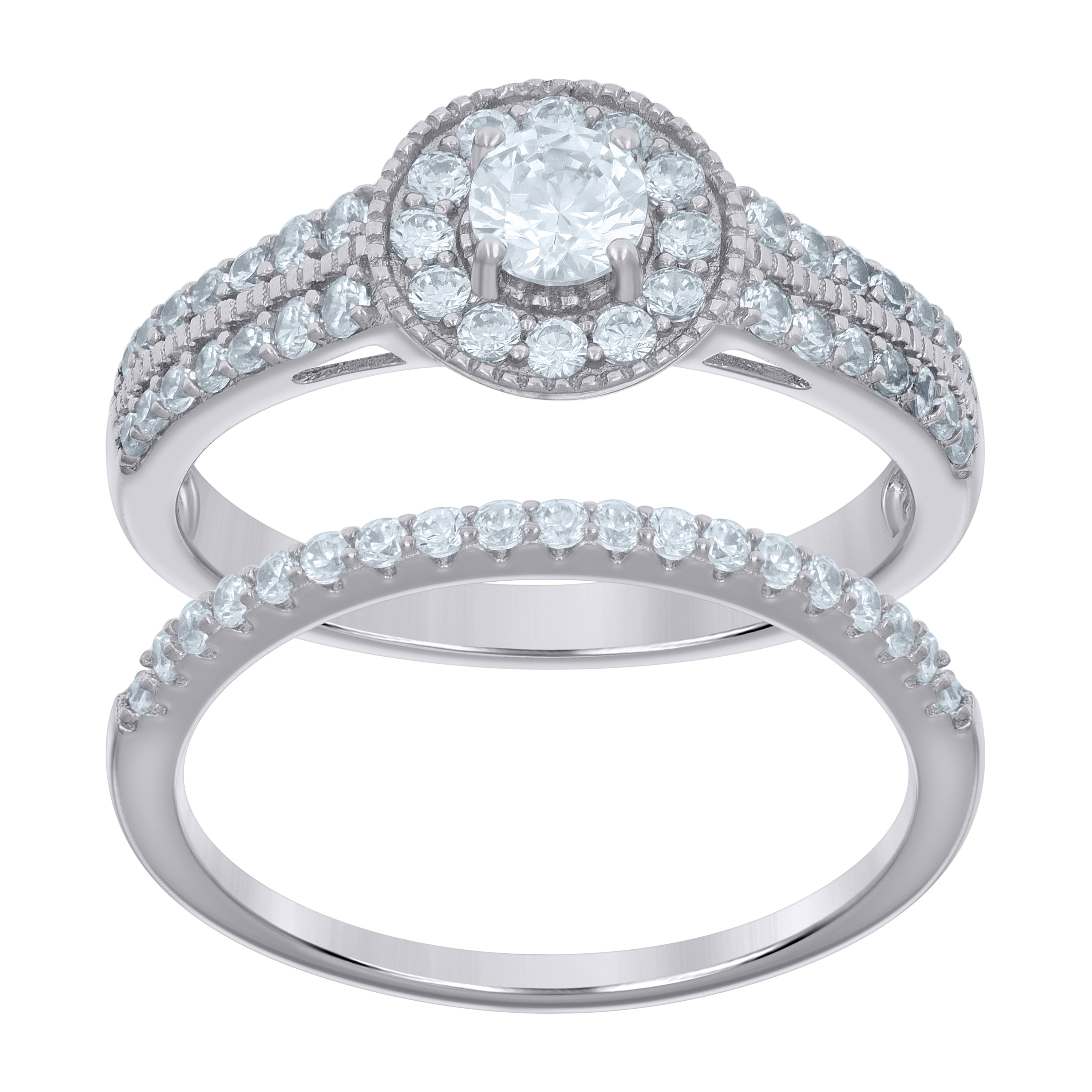 925 Sterling Silver Womens Cubic-Zirconia Duo Bridal Ring Set Size 7