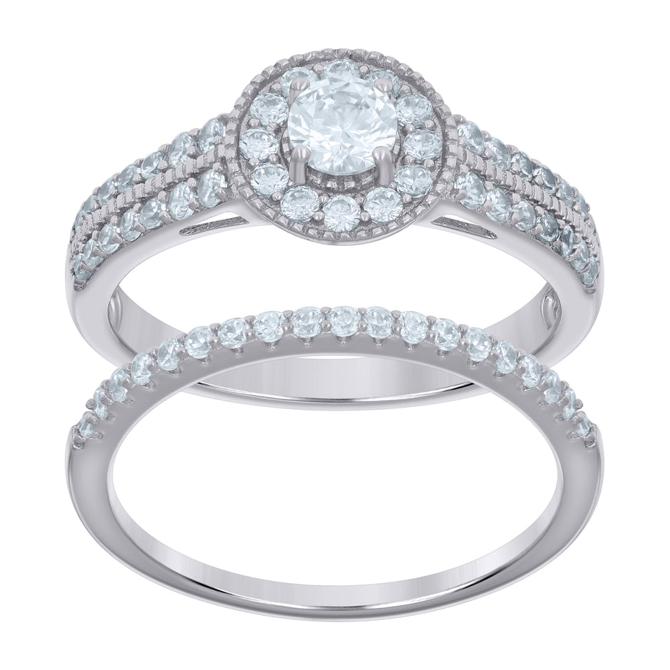 925 Sterling Silver Womens Cubic-Zirconia Duo Bridal Ring Set Size 8 - SLV-118895