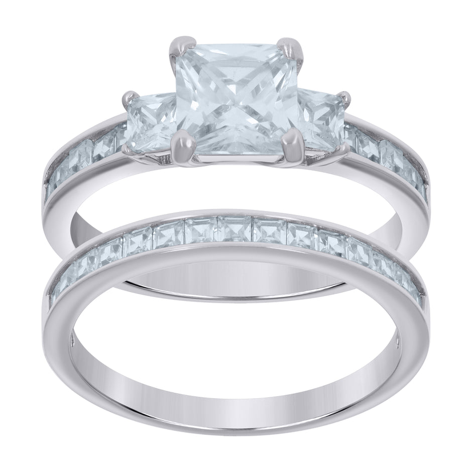 925 Sterling Silver Womens Princess-cut Cubic-Zirconia Duo Bridal Ring Set Size 9 - SLV-118908