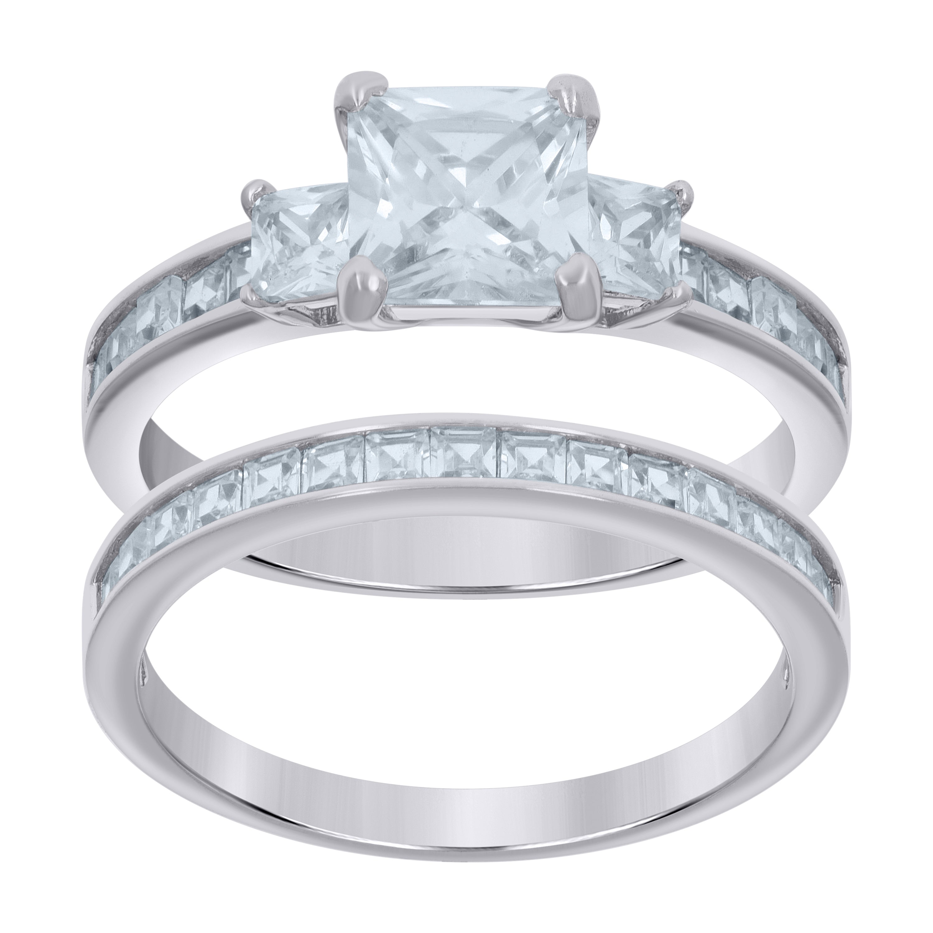 925 Sterling Silver Womens Princess-cut Cubic-Zirconia Duo Bridal Ring Set Size 10 - SLV-118909