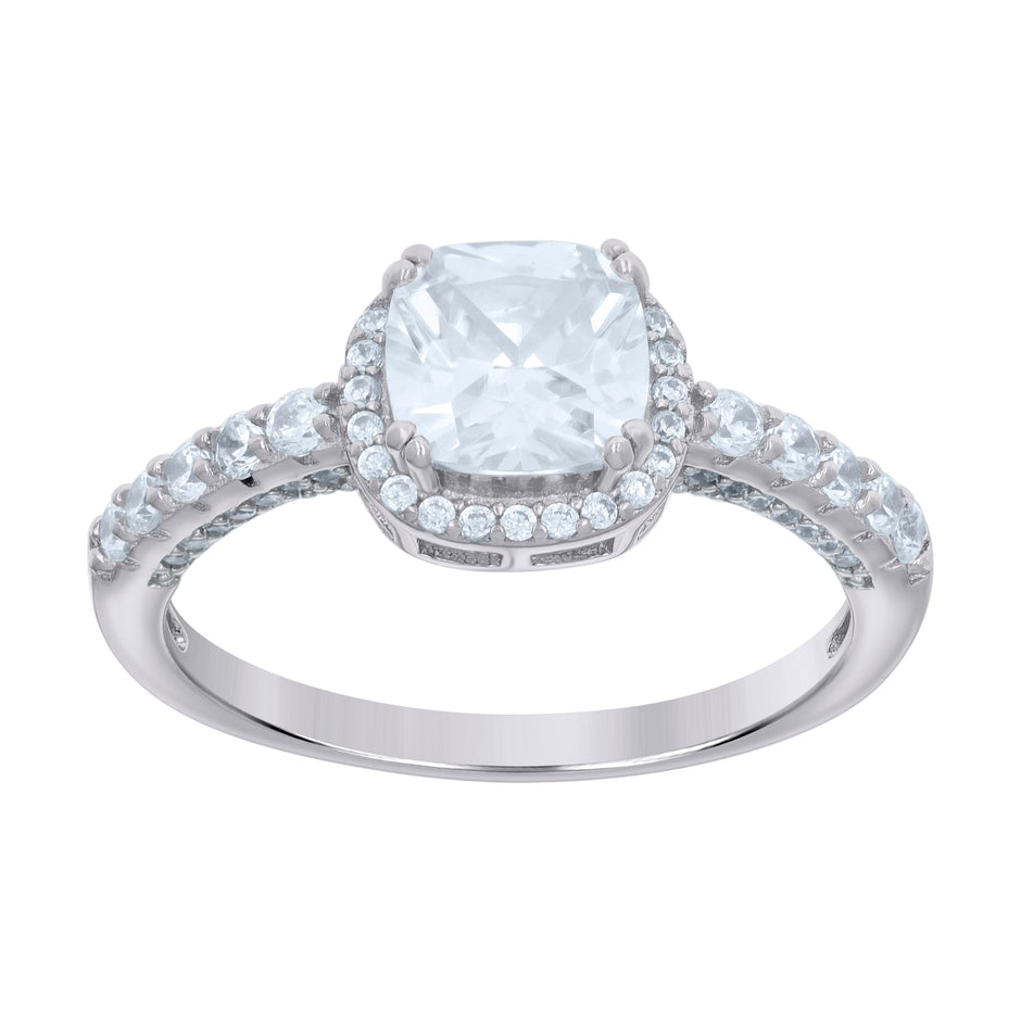 925 Sterling Silver Womens Cushion-cut Round Cubic-Zirconia Fashion Ring Size 6 - SLV-118936