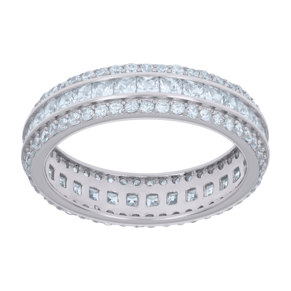 925 Sterling Silver Womens Princess-cut Round Cubic-Zirconia Fashion Ring Size 9 - SLV-118962