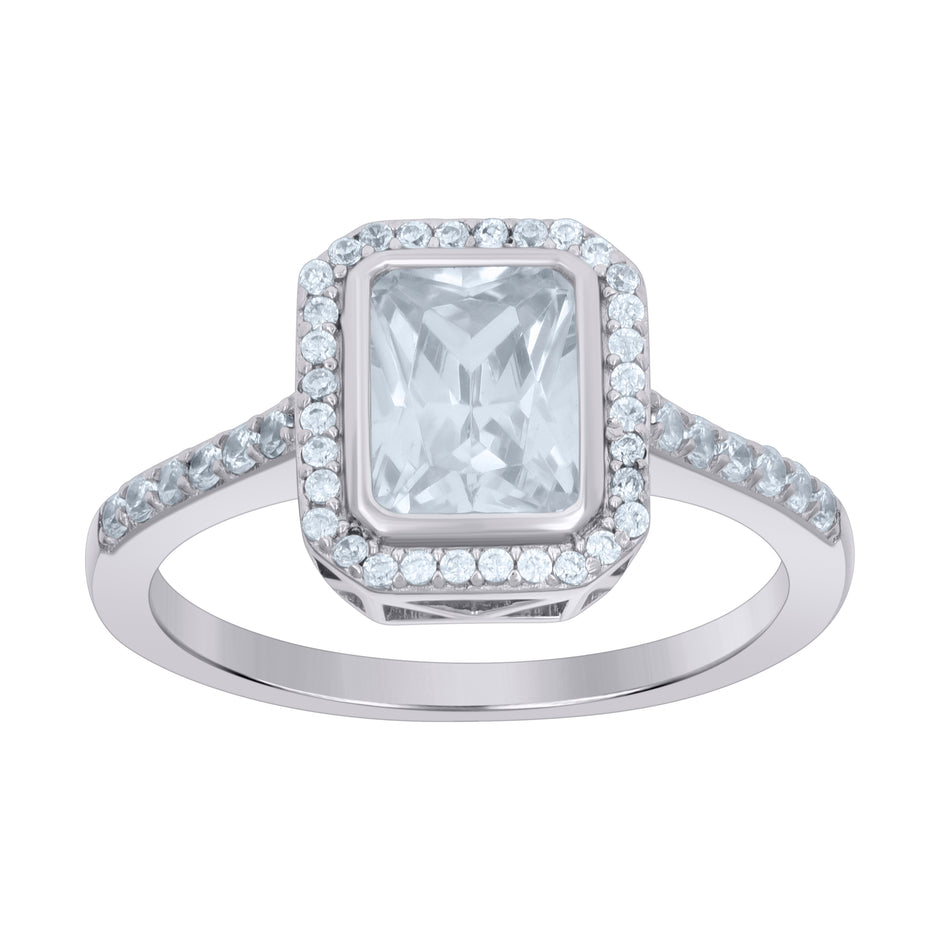 925 Sterling Silver Womens Emerald-cut Round Cubic-Zirconia Fashion Ring Size 8 - SLV-118967