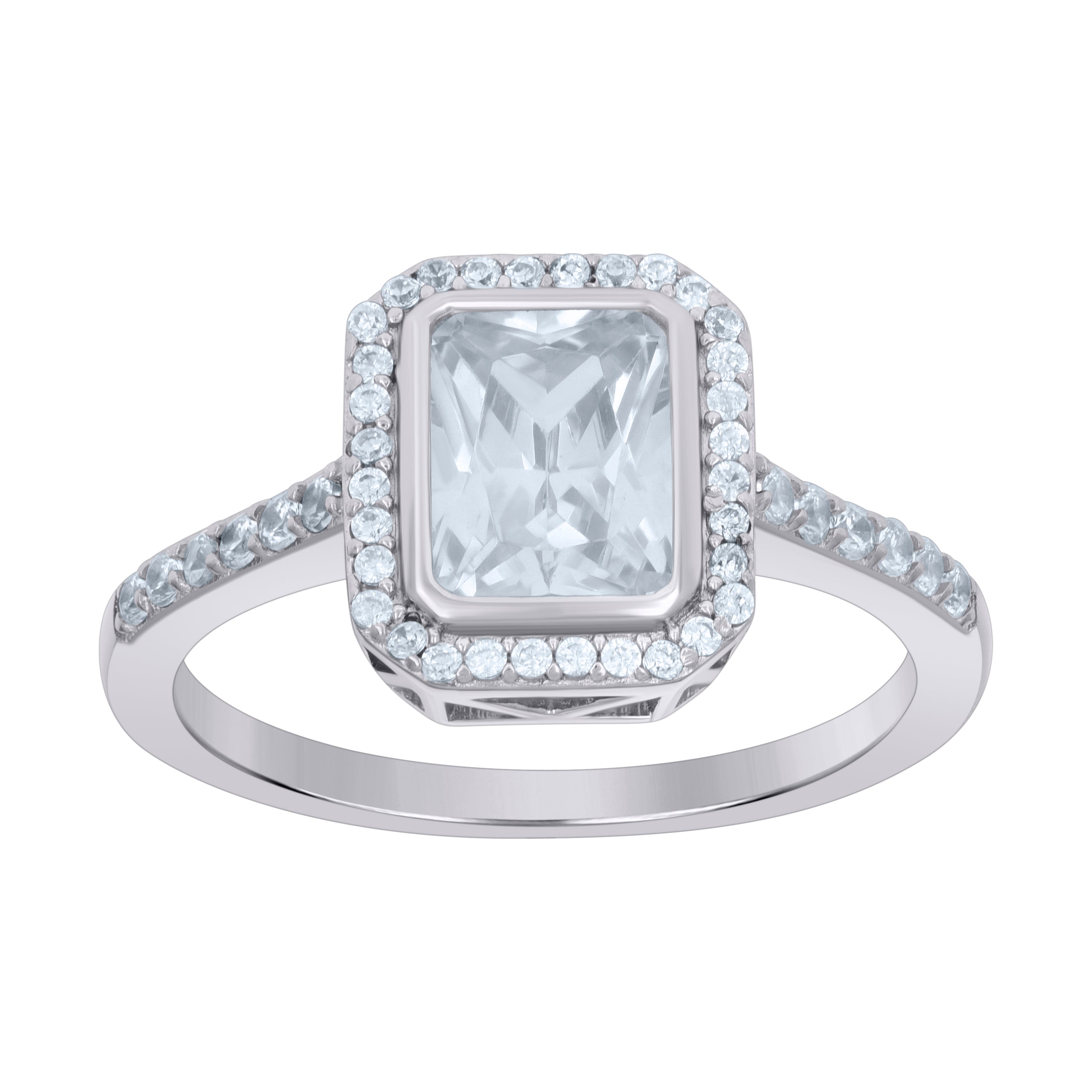 925 Sterling Silver Womens Emerald-cut Round Cubic-Zirconia Fashion Ring Size 9 - SLV-118968