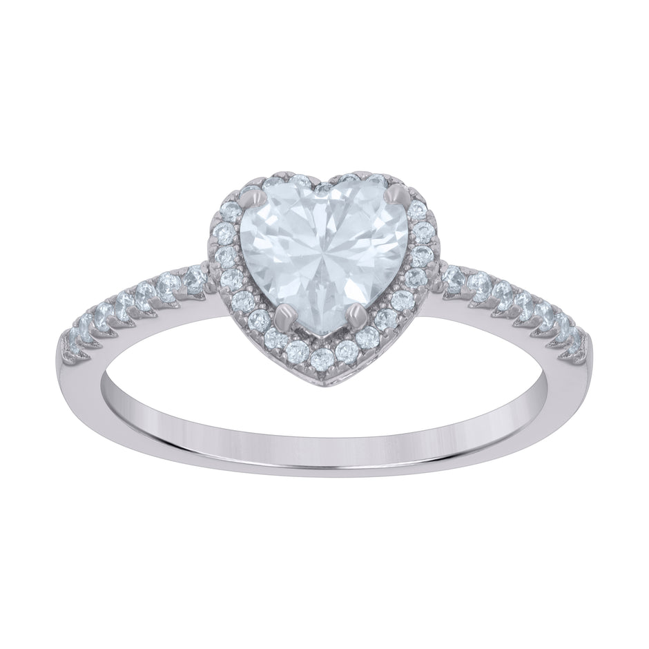 925 Sterling Silver Womens Heart Round Cubic-Zirconia Love Heart Ring Size 9 - SLV-118975