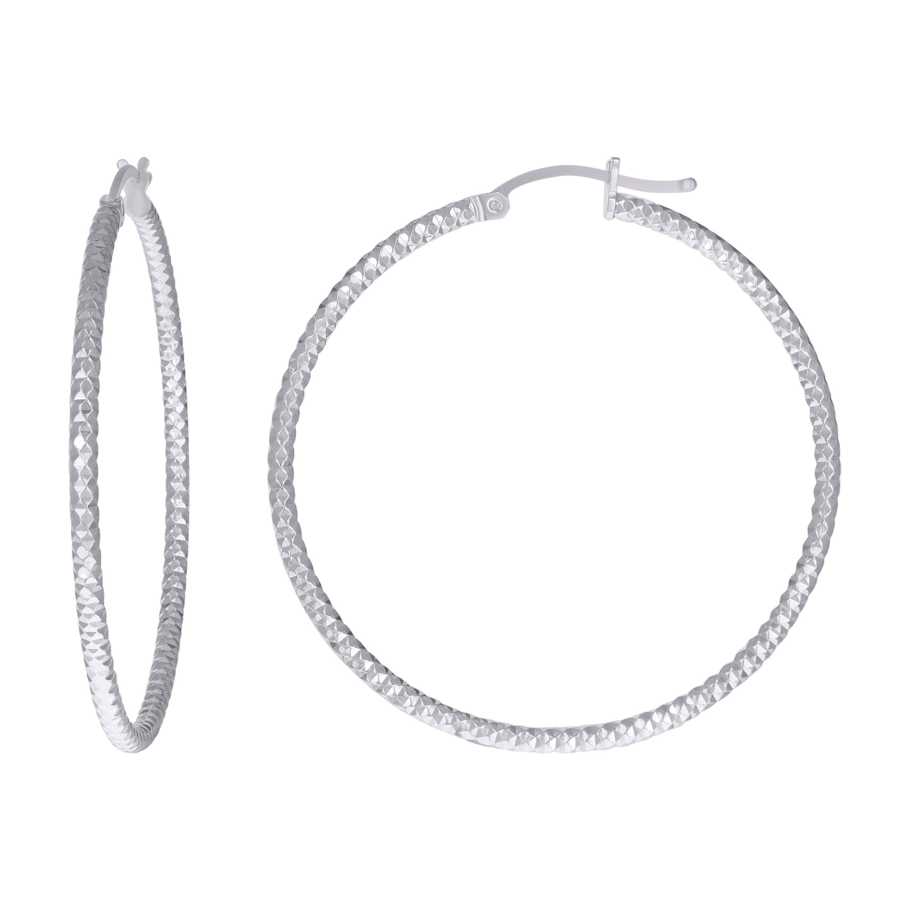 925 Sterling Silver Womens 2mm x 40mm Diamond-Cut Hoop Earrings