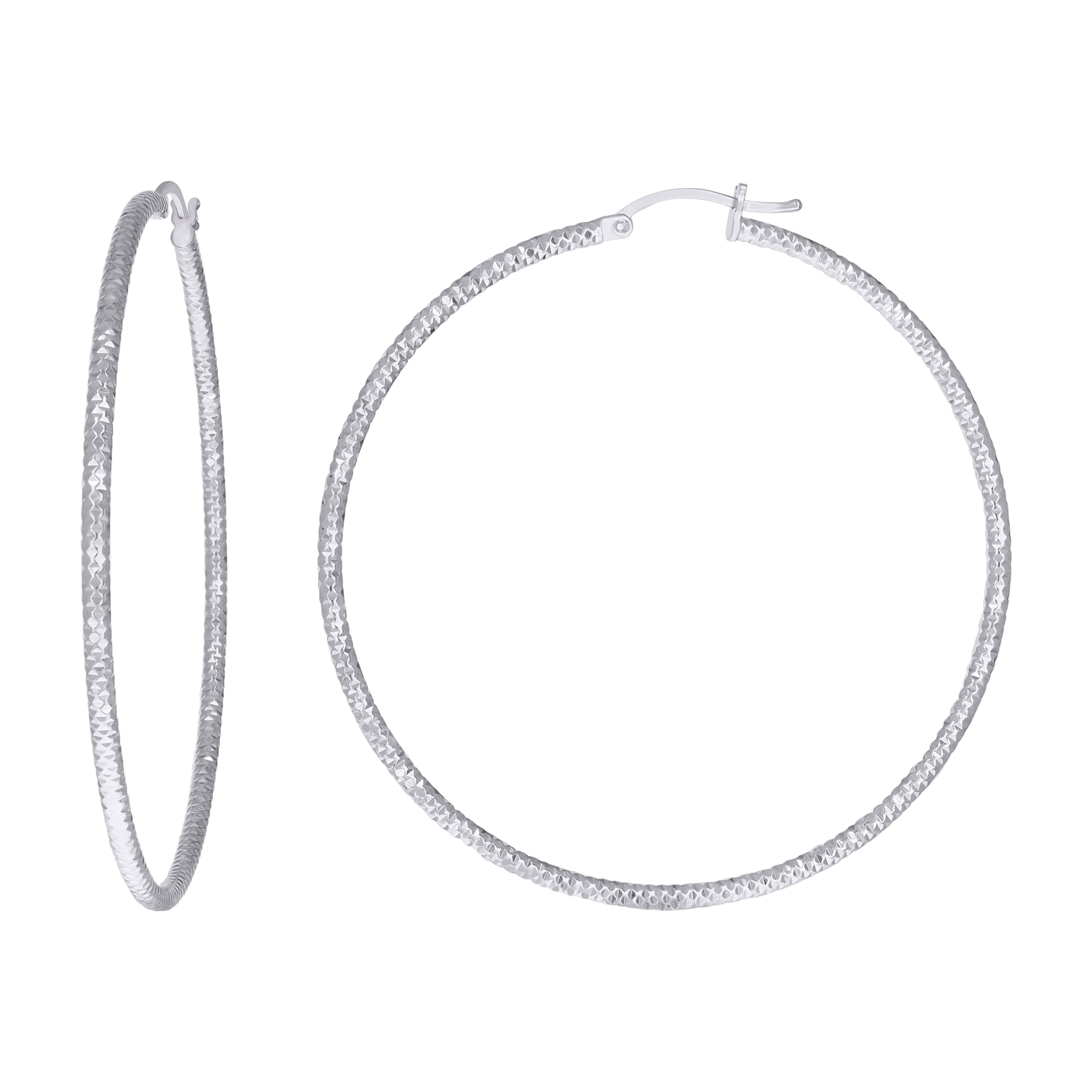 925 Sterling Silver Womens 2mm x 55mm Diamond-Cut Hoop Earrings