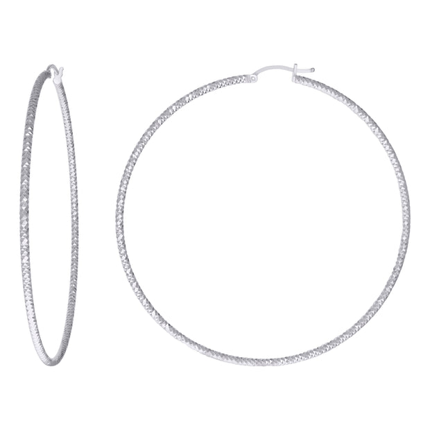 925 Sterling Silver Womens 2mm x 70mm Diamond-Cut Hoop Earrings