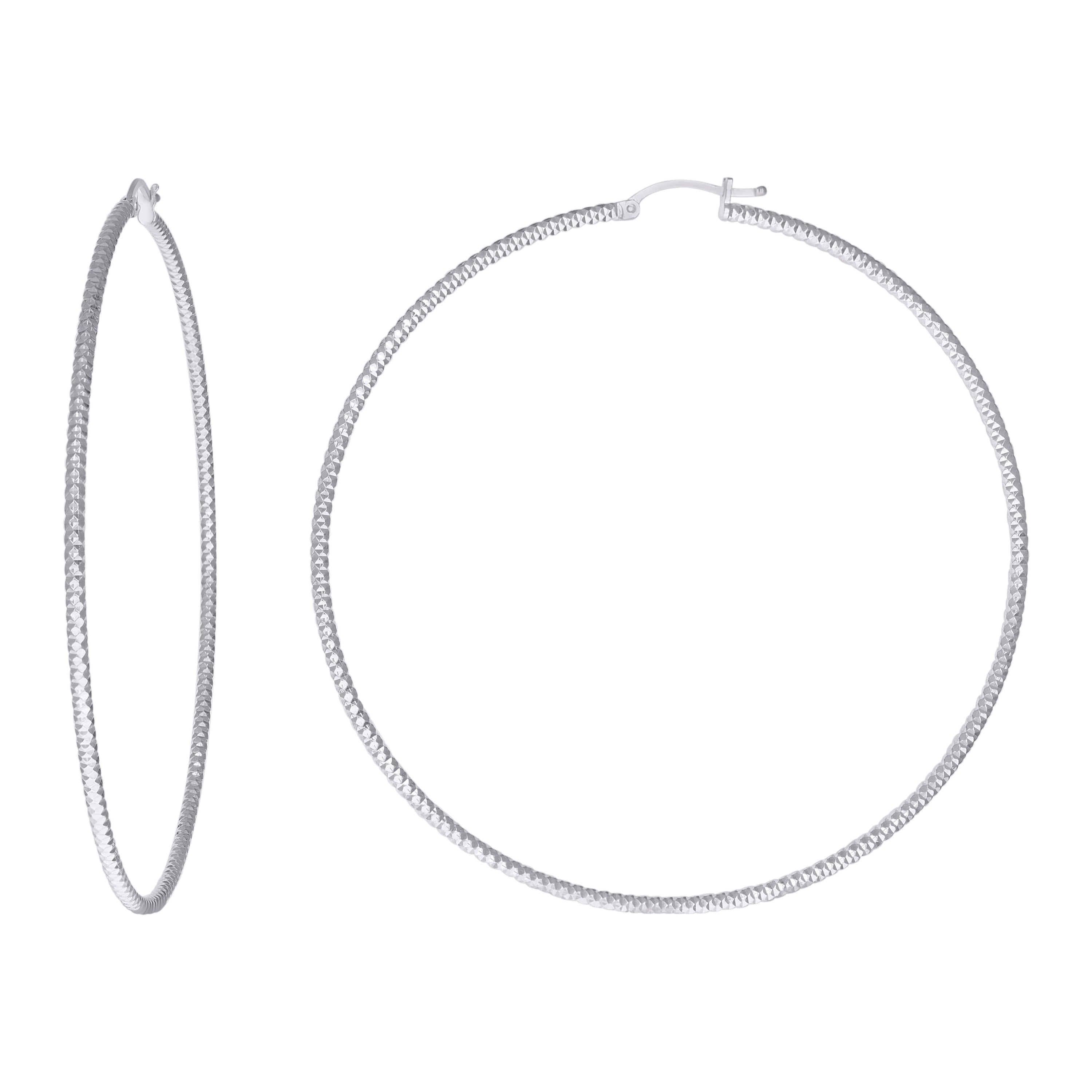 925 Sterling Silver Womens 2mm x 75mm Diamond-Cut Hoop Earrings