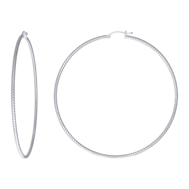 925 Sterling Silver Womens 2mm x 75mm Diamond-Cut Hoop Earrings
