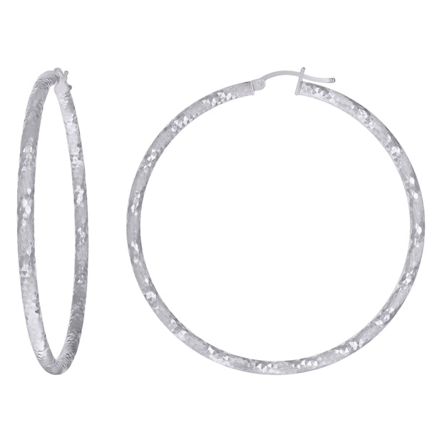 925 Sterling Silver Womens 3mm x 55mm Diamond-Cut Hoop Earrings