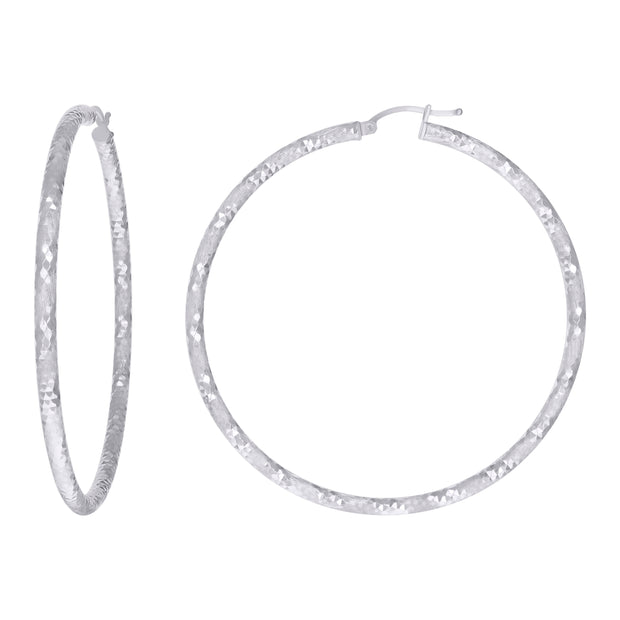 925 Sterling Silver Womens 3mm x 60mm Diamond-Cut Hoop Earrings