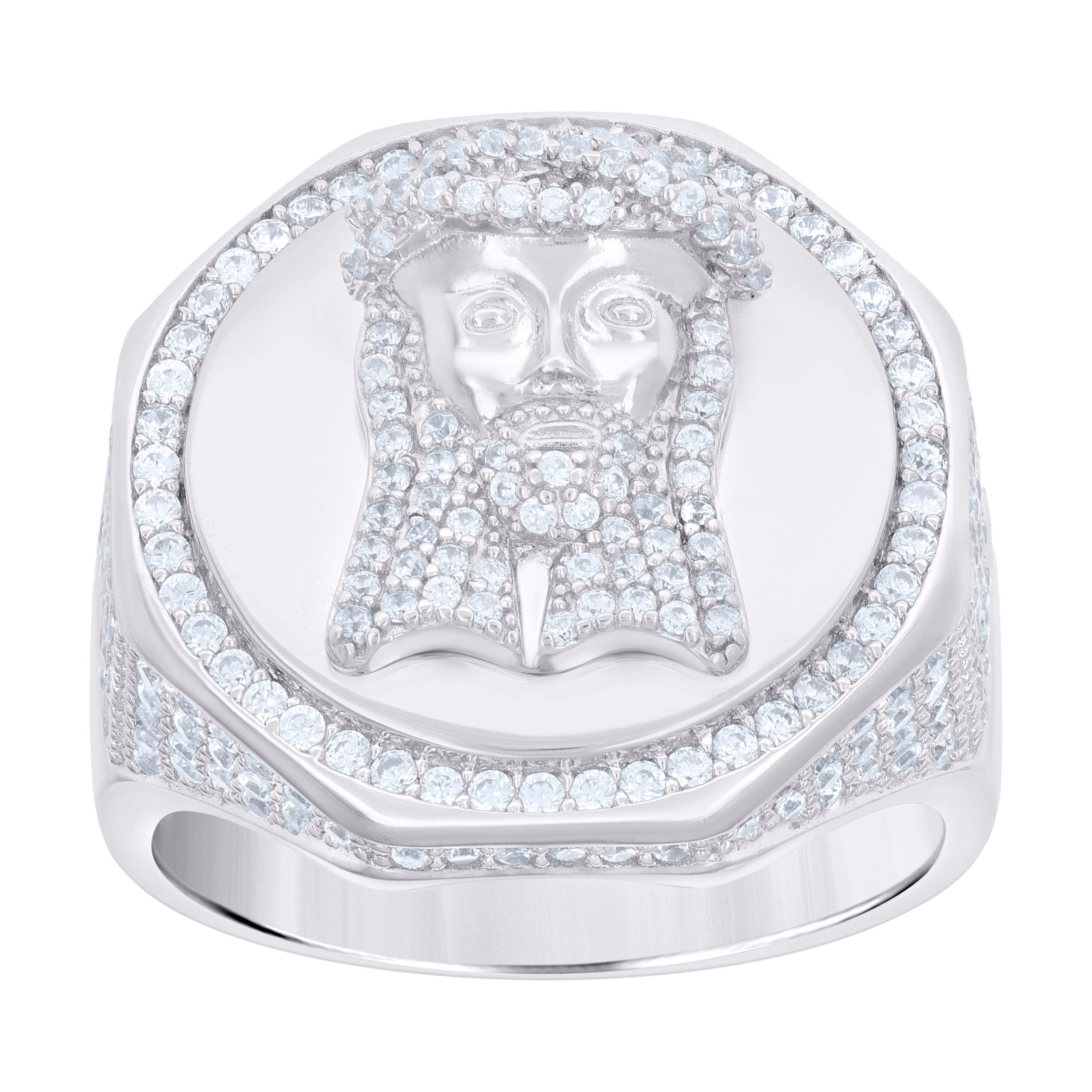 925 Sterling Silver Mens Cubic-Zirconia Jesus Religious Ring Size 8