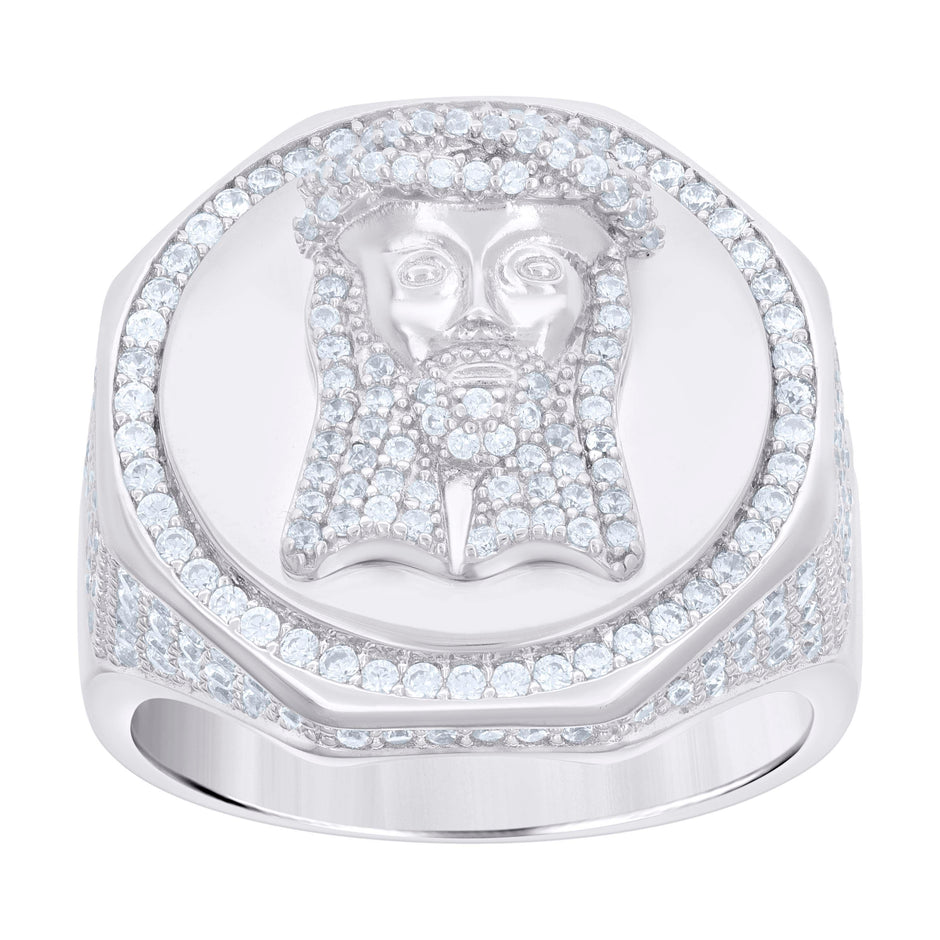 925 Sterling Silver Mens Cubic-Zirconia Jesus Religious Ring Size 9 - SLV-119055