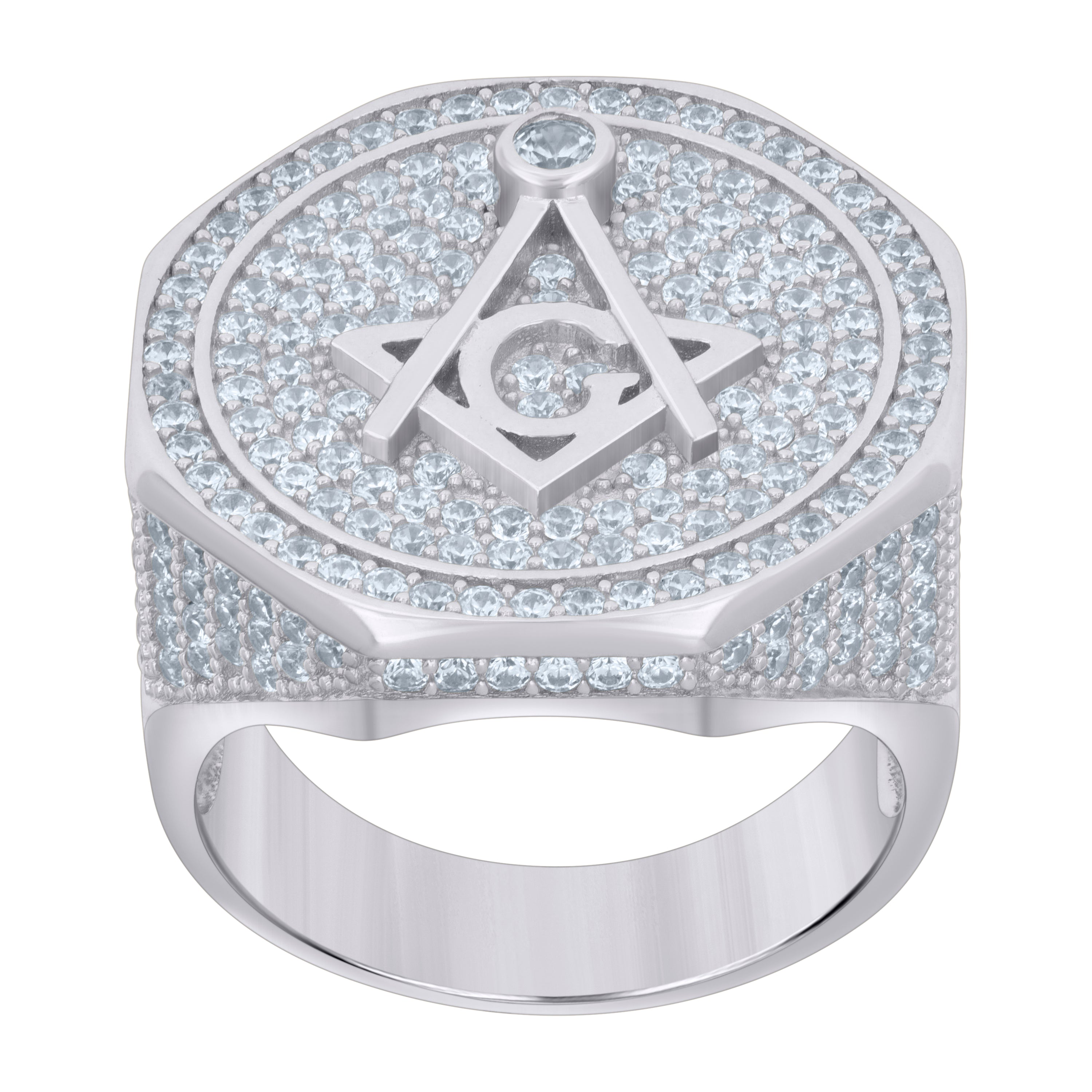 925 Sterling Silver Mens Cubic-Zirconia Masonic Fashion Ring Size 12 - SLV-119070