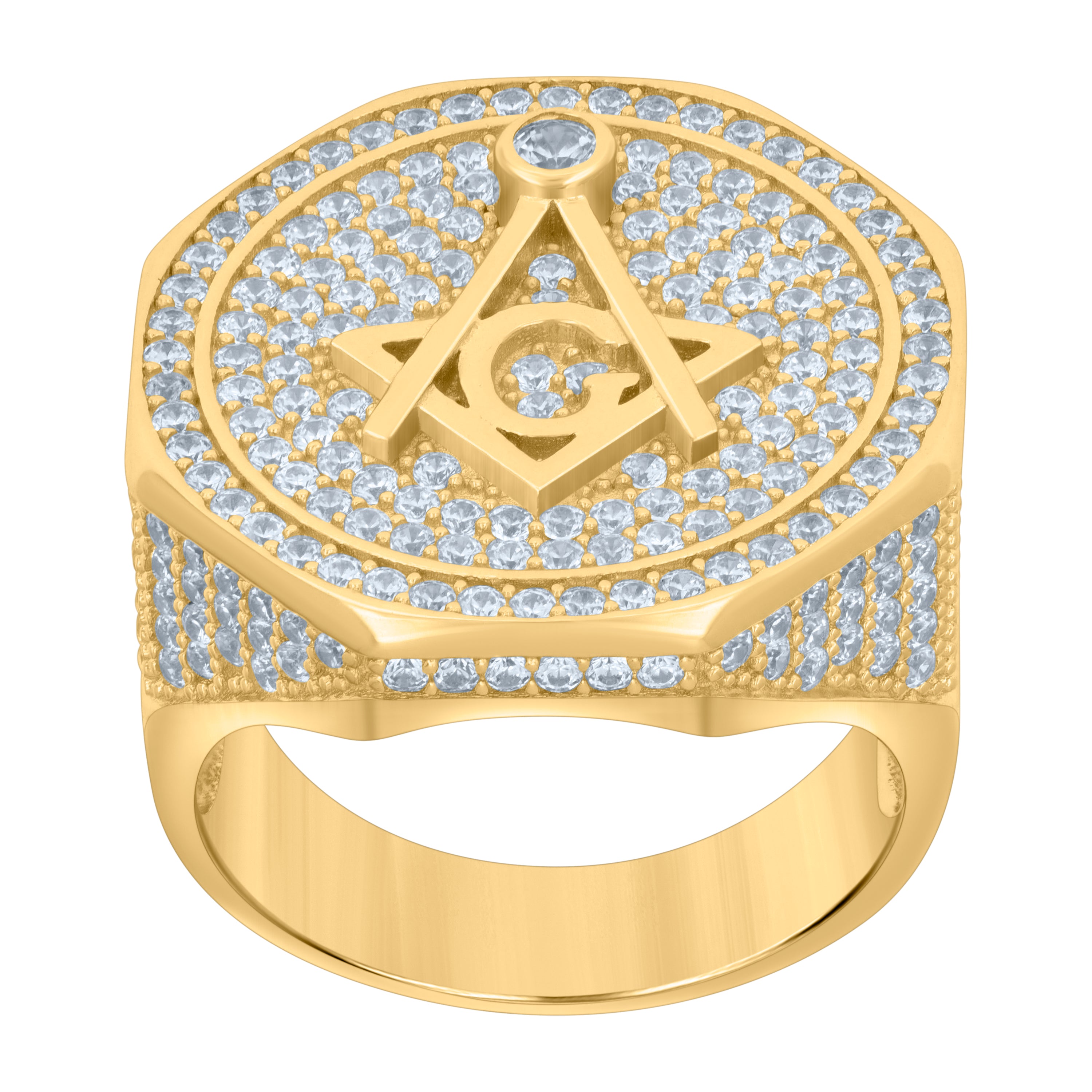 925 Sterling Silver Yellow-tone Mens Cubic-Zirconia Masonic Fashion Ring Size 12 - SLV-119076