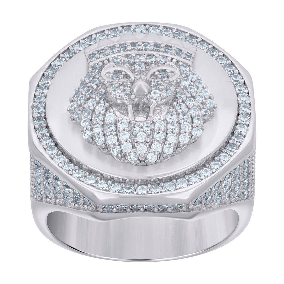925 Sterling Silver Mens Cubic-Zirconia Leo/Lion Animal Zodiac Sign/Wildlife Ring Size 9 - SLV-119079