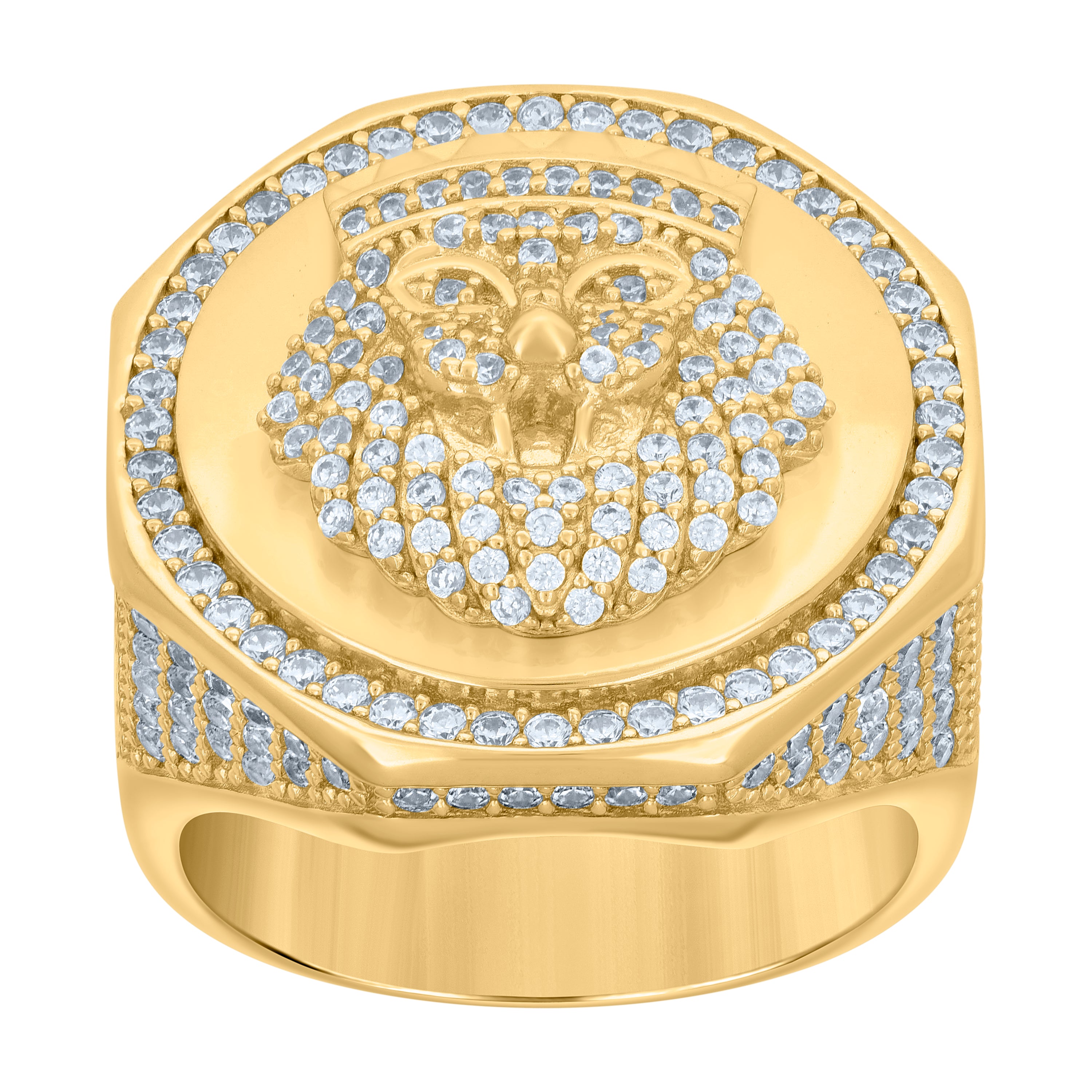 925 Sterling Silver Yellow-tone Mens Cubic-Zirconia Leo/Lion Animal Zodiac Sign/Wildlife Ring Size 10 - SLV-119086