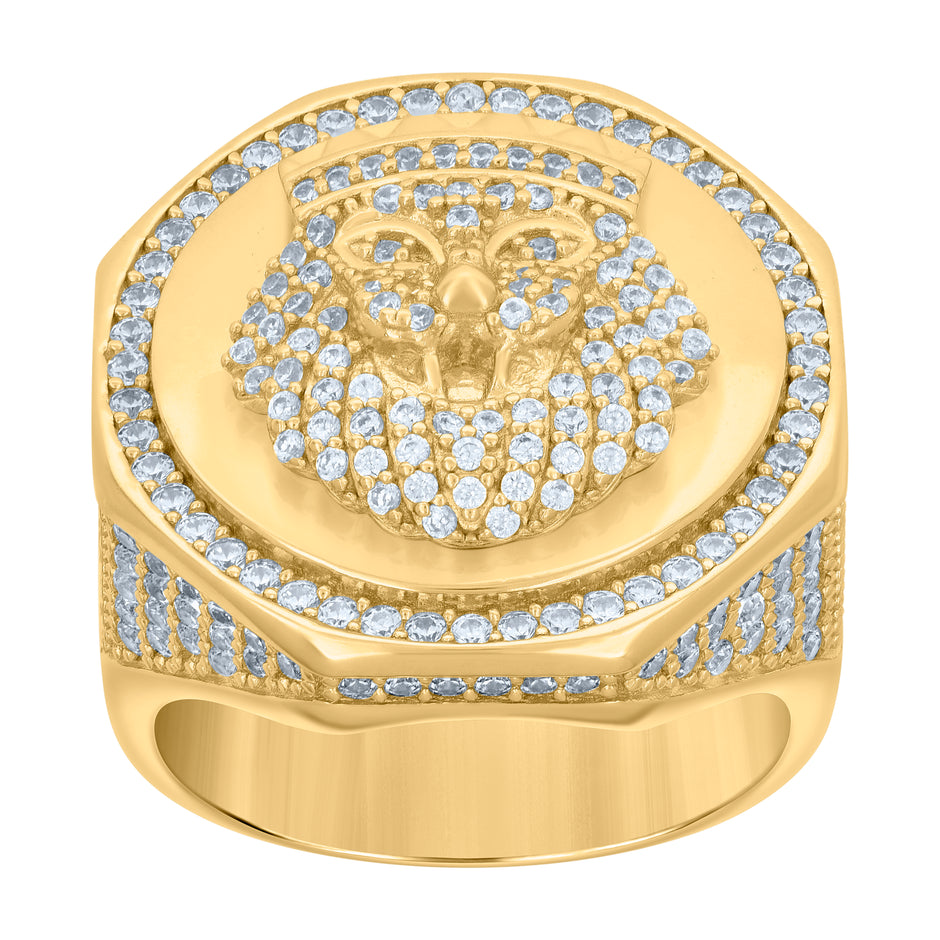 925 Sterling Silver Yellow-tone Mens Cubic-Zirconia Leo/Lion Animal Zodiac Sign/Wildlife Ring Size 10 - SLV-119086