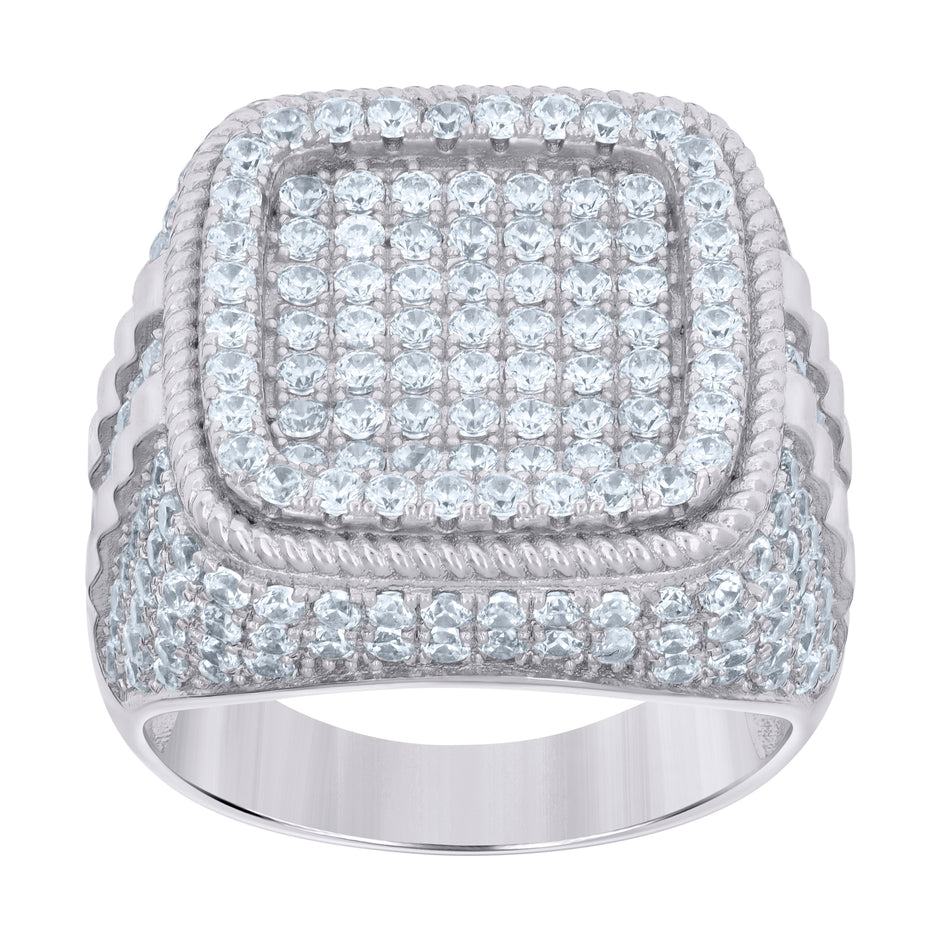 925 Sterling Silver Mens Cubic-Zirconia Square Head Fashion Ring Size 8